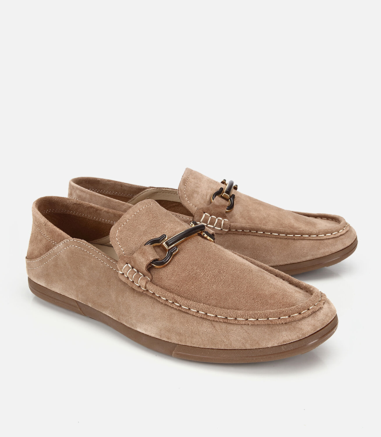 Erkek Süet Deri Bej Toka Detaylı Comfort Loafer Ayakkabı