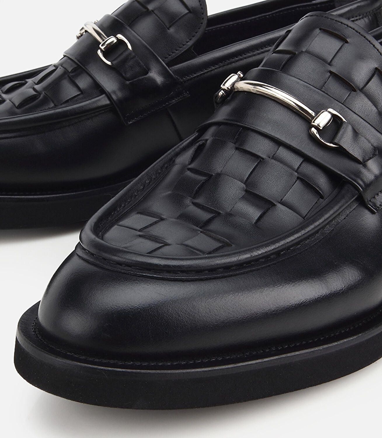 Erkek Deri Siyah Örme Metal Detaylı Klasik Loafer