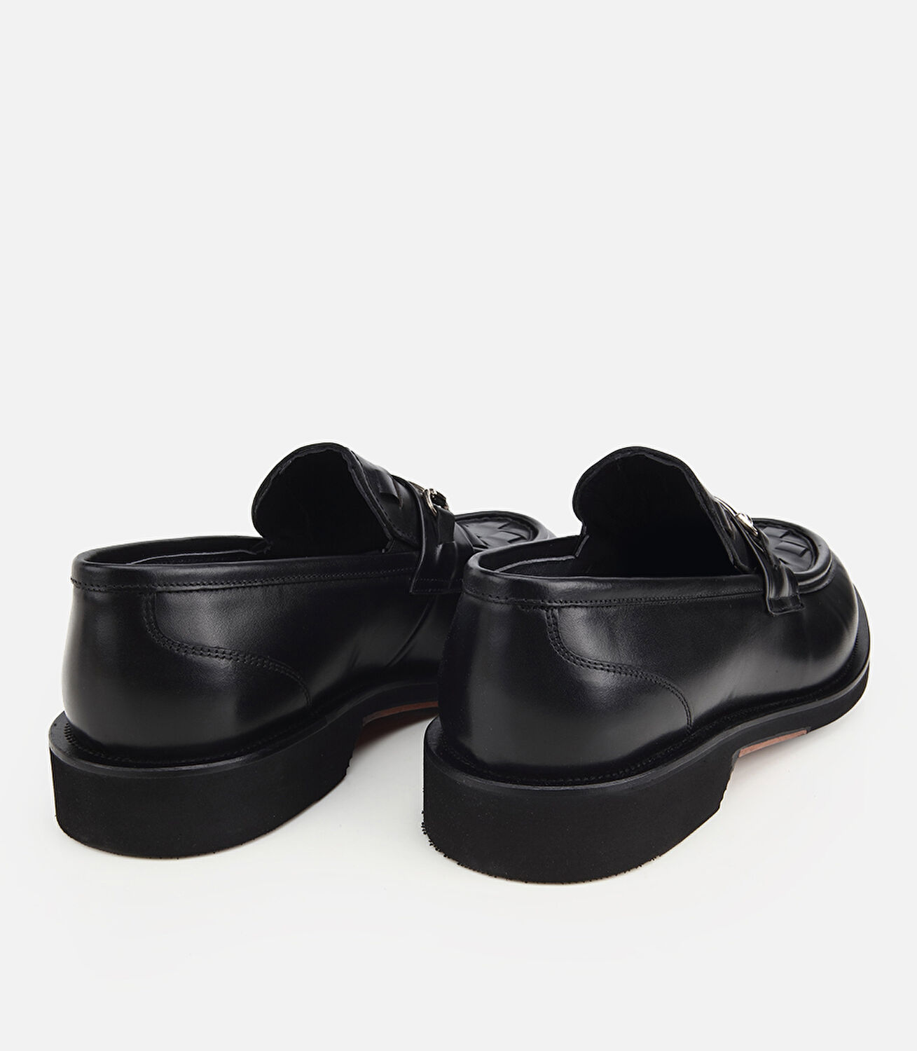 Erkek Deri Siyah Örme Metal Detaylı Klasik Loafer
