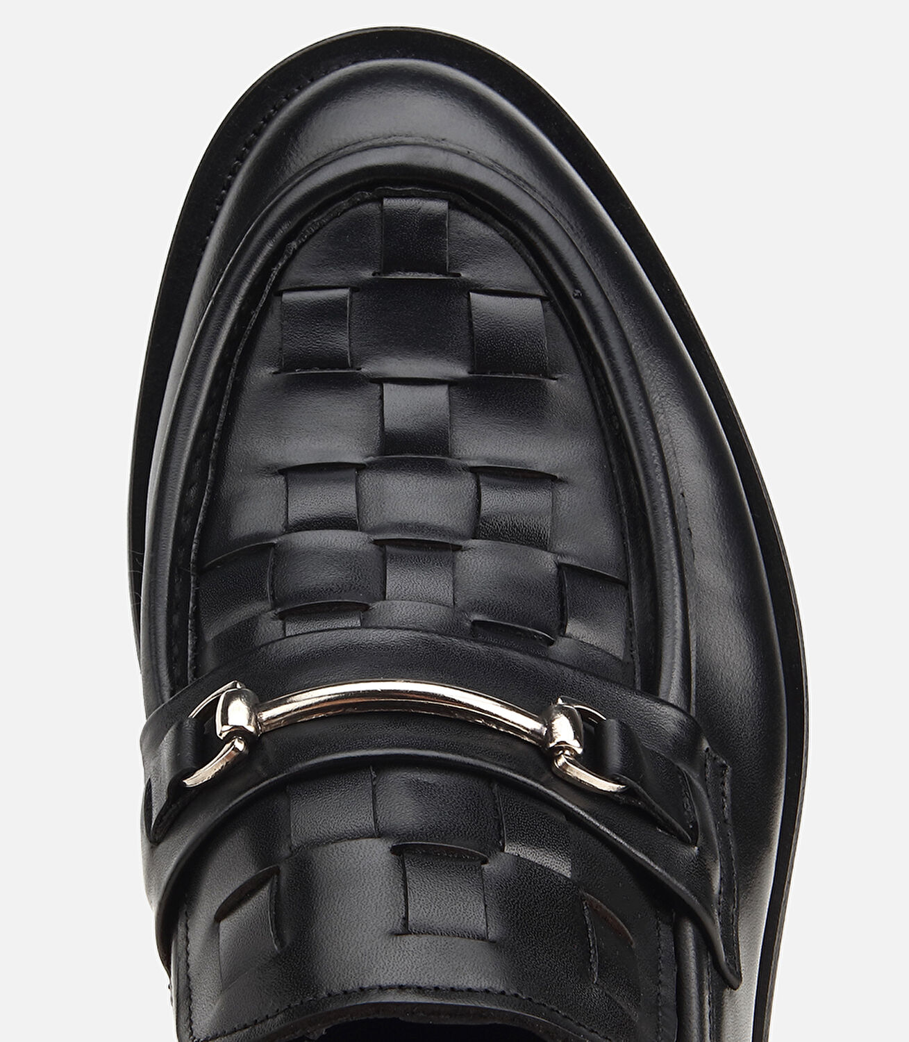 Erkek Deri Siyah Örme Metal Detaylı Klasik Loafer