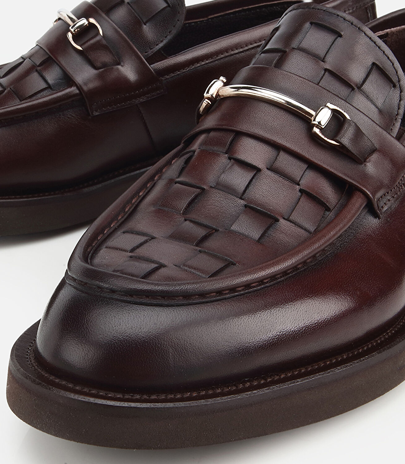 Erkek Deri Kahverengi Örme Metal Detaylı Klasik Loafer