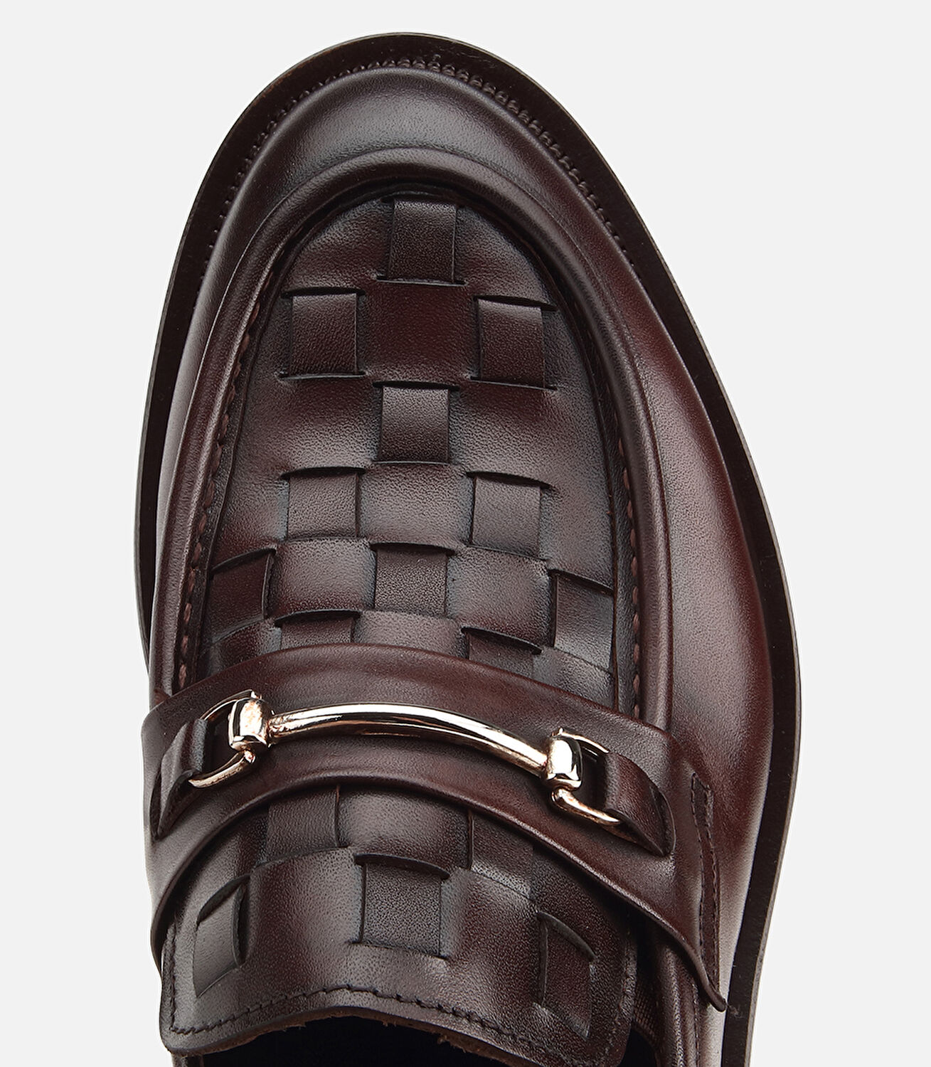 Erkek Deri Kahverengi Örme Metal Detaylı Klasik Loafer