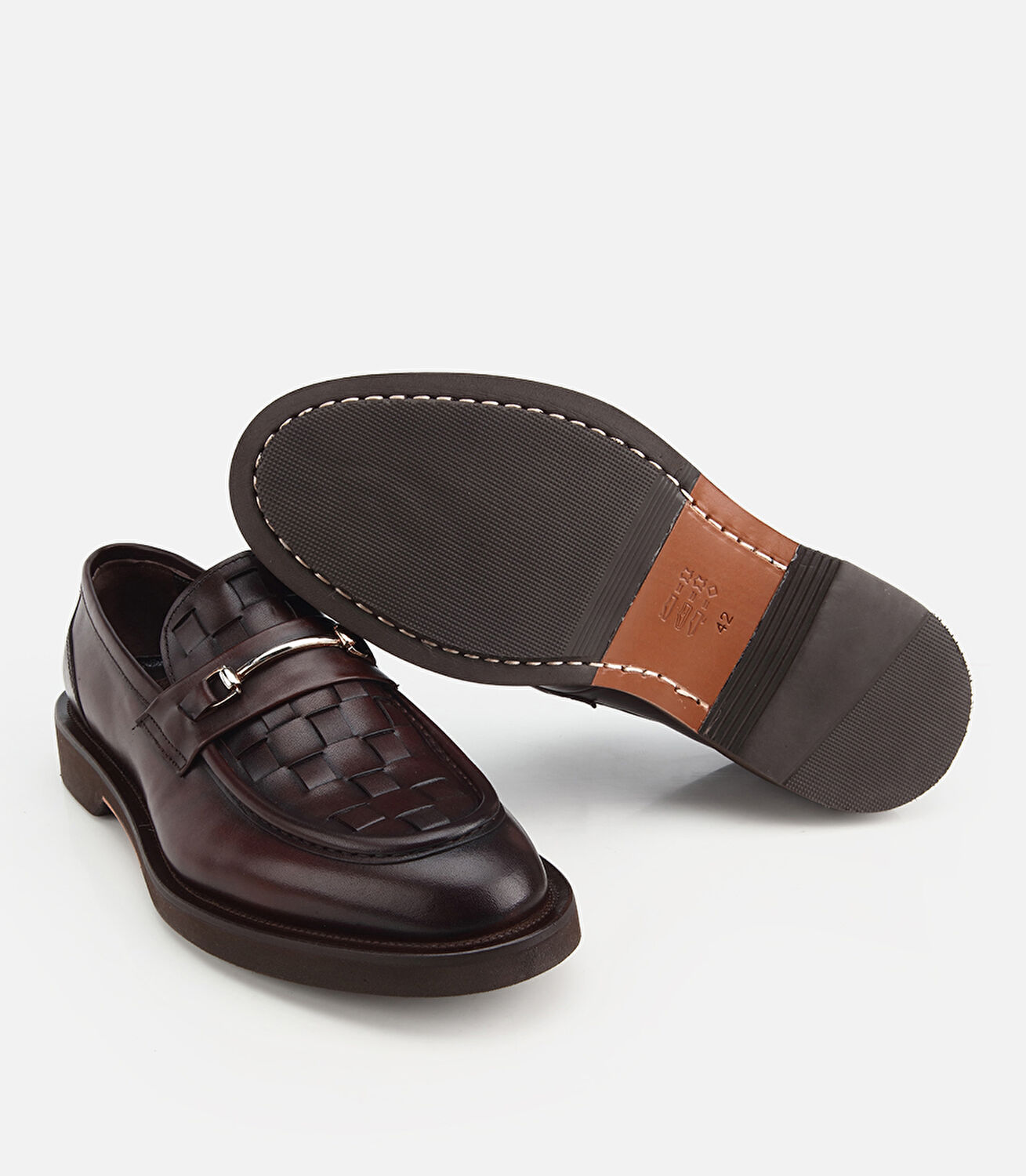 Erkek Deri Kahverengi Örme Metal Detaylı Klasik Loafer