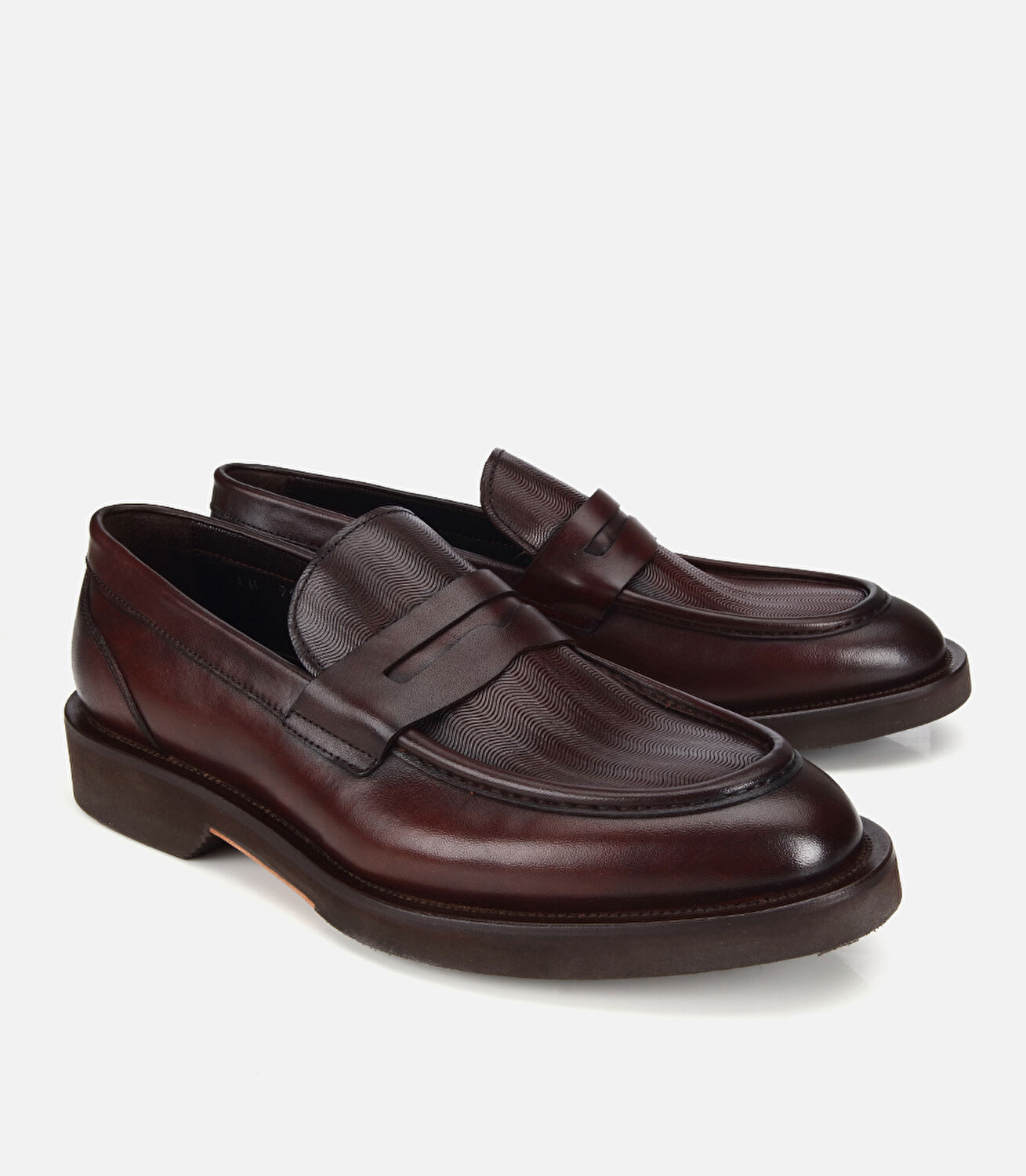 Erkek Deri Kahverengi Kalın Tabanlı Klasik Loafer