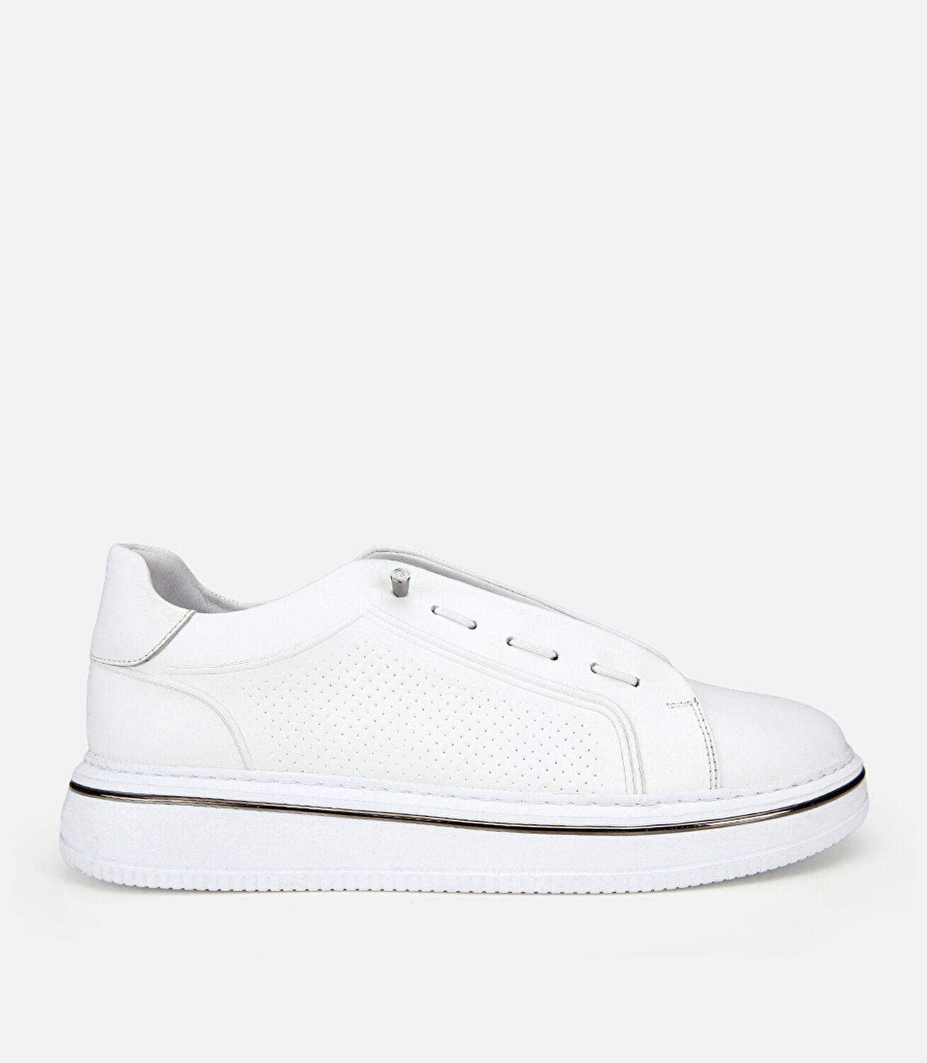 Erkek Deri Beyaz Metal Detaylı Günlük Ayakkabı