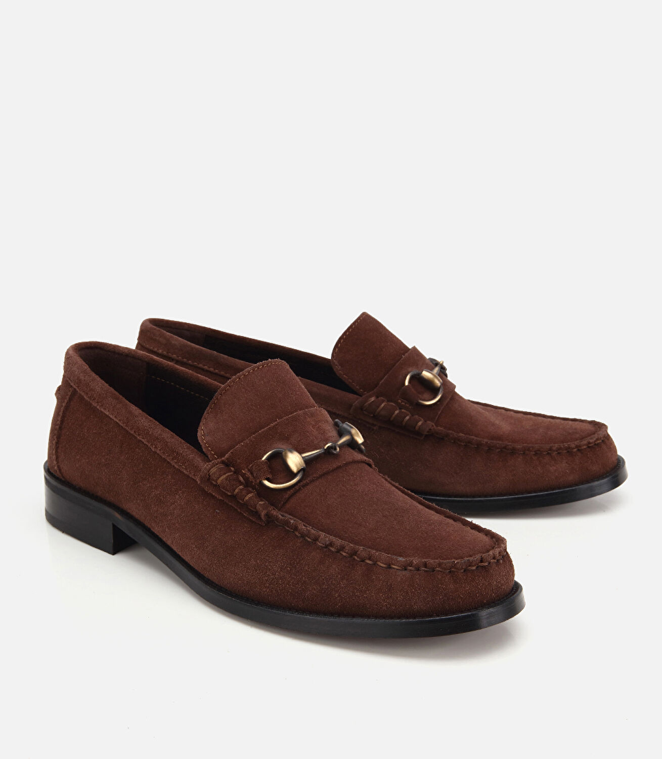Erkek Süet Deri Kahverengi Toka Detaylı Klasik Loafer