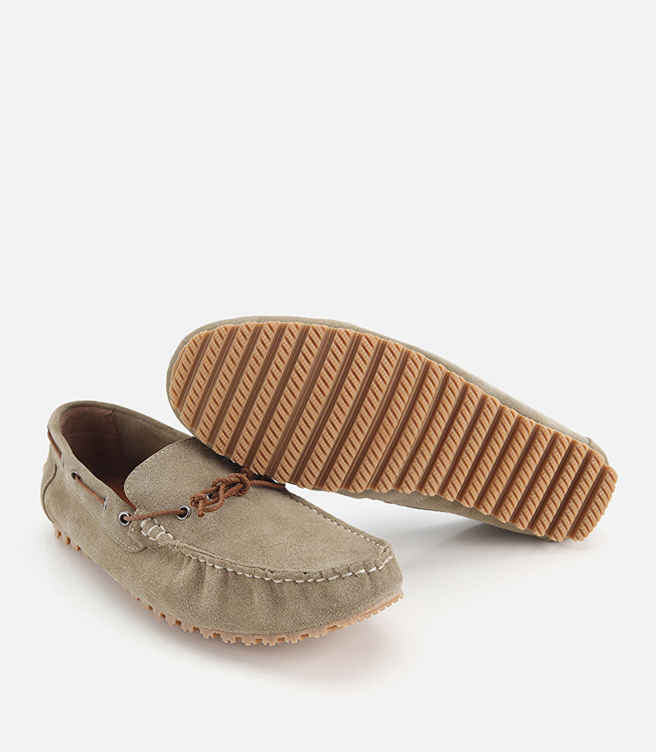 Erkek Deri Haki Bağcık Detaylı Günlük Loafer