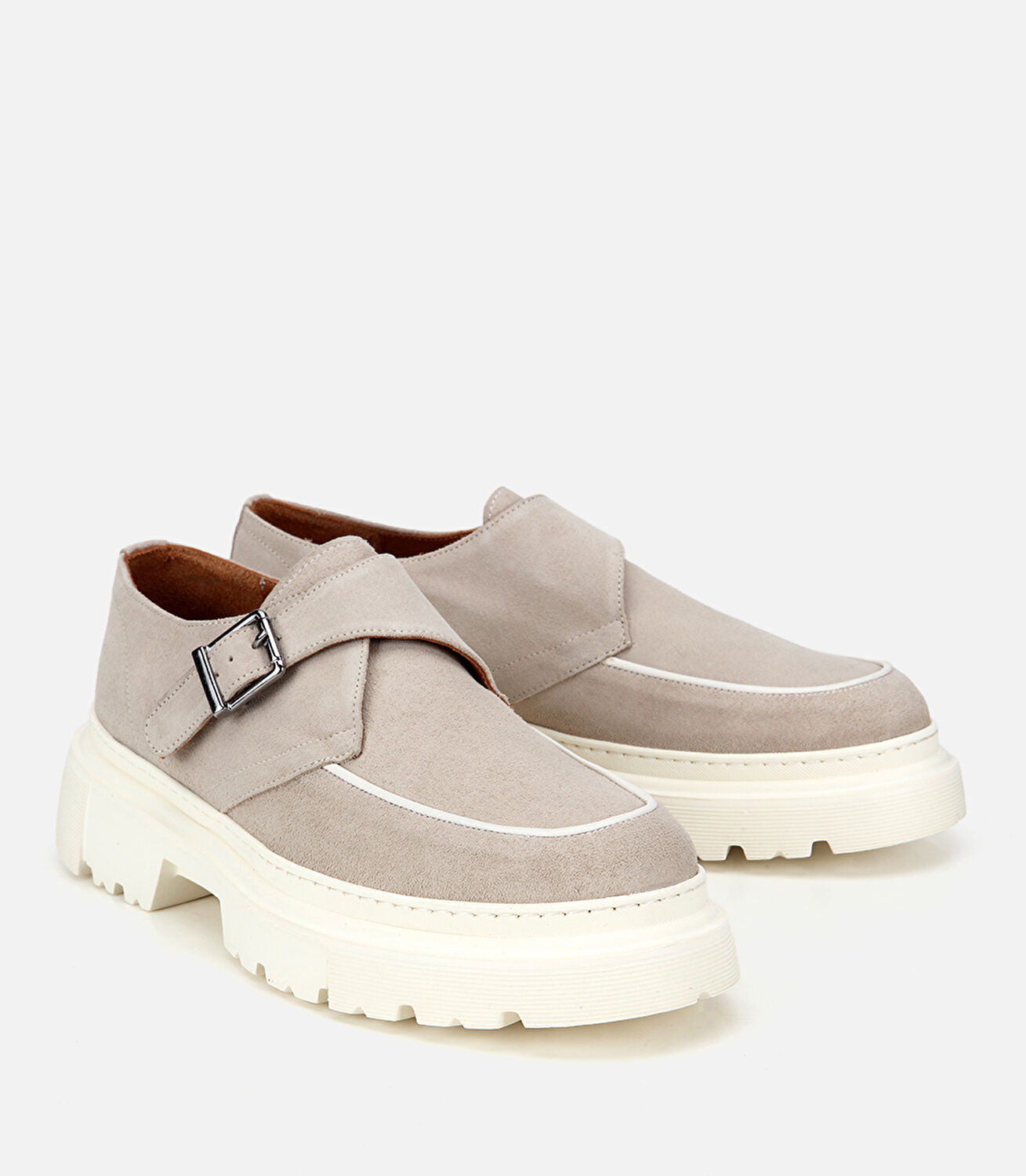 Erkek Süet Deri Bej Toka Detaylı Kalın Tabanlı Günlük Ayakkabı