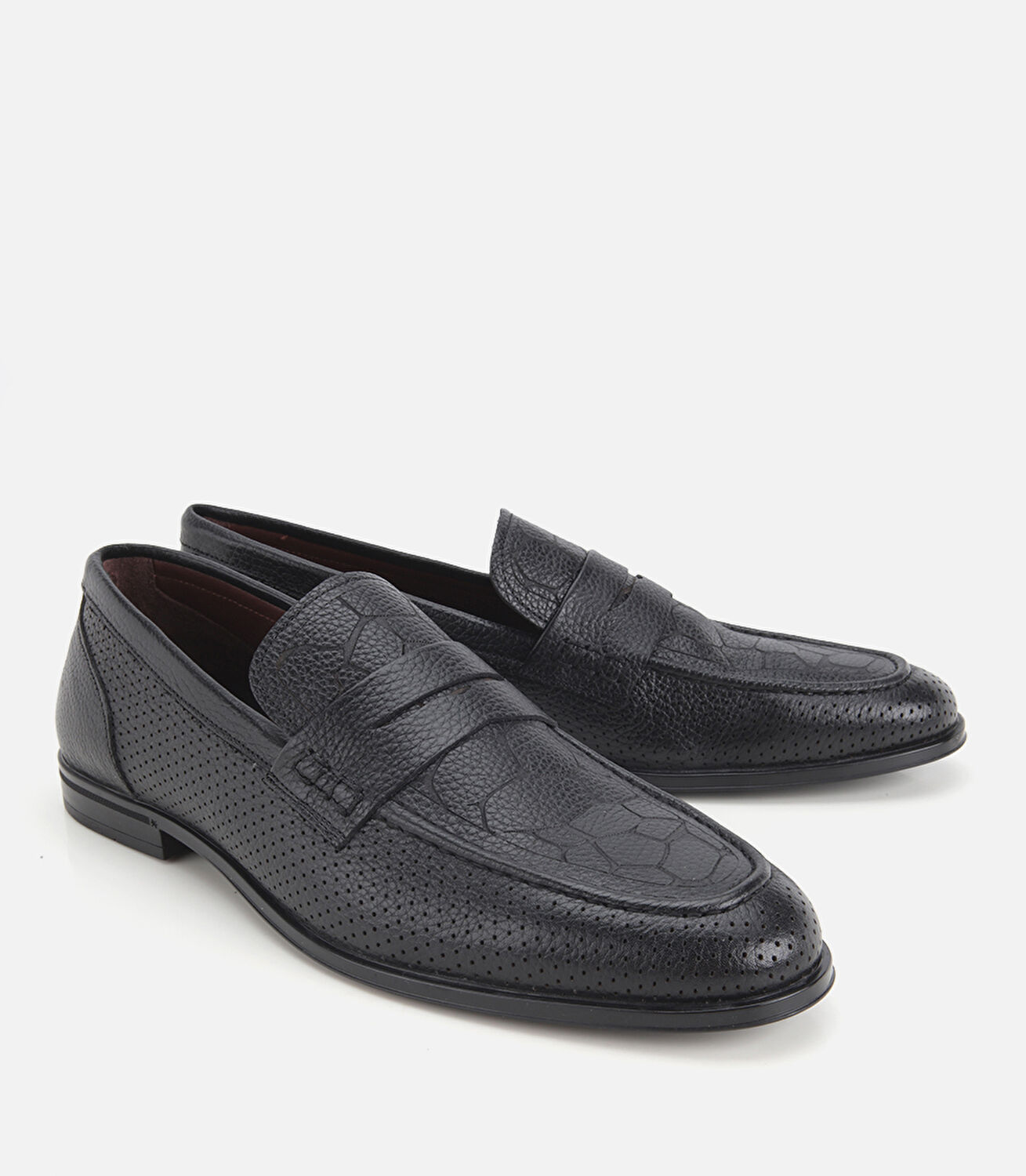 Erkek Deri Siyah Yumuşak Dokulu Baskılı Klasik Loafer