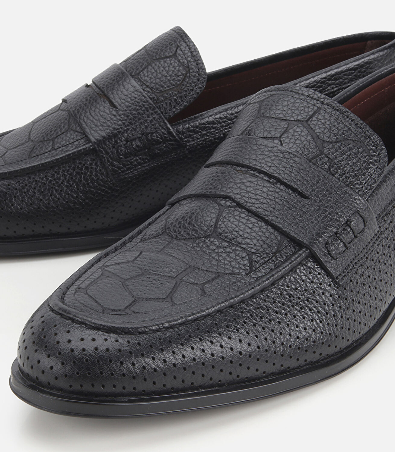Erkek Deri Siyah Yumuşak Dokulu Baskılı Klasik Loafer