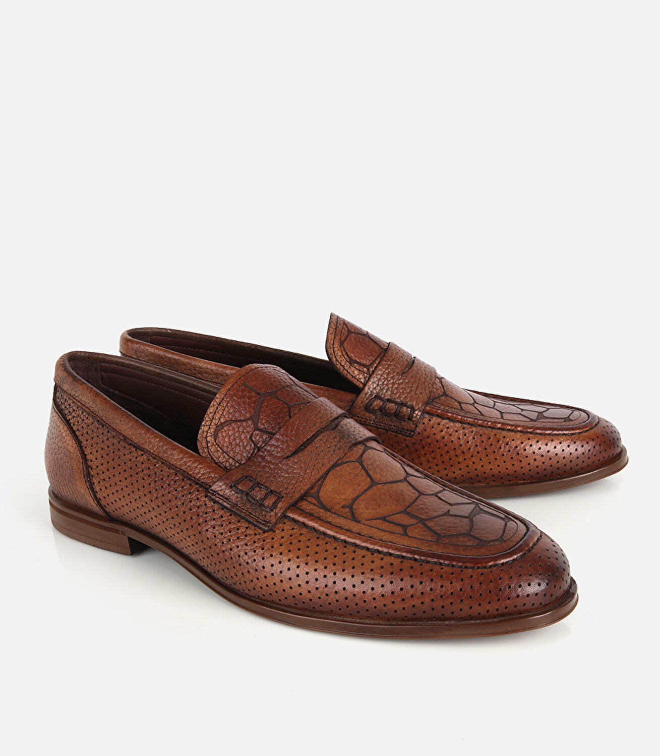 Erkek Deri Taba Yumuşak Dokulu Baskılı Klasik Loafer