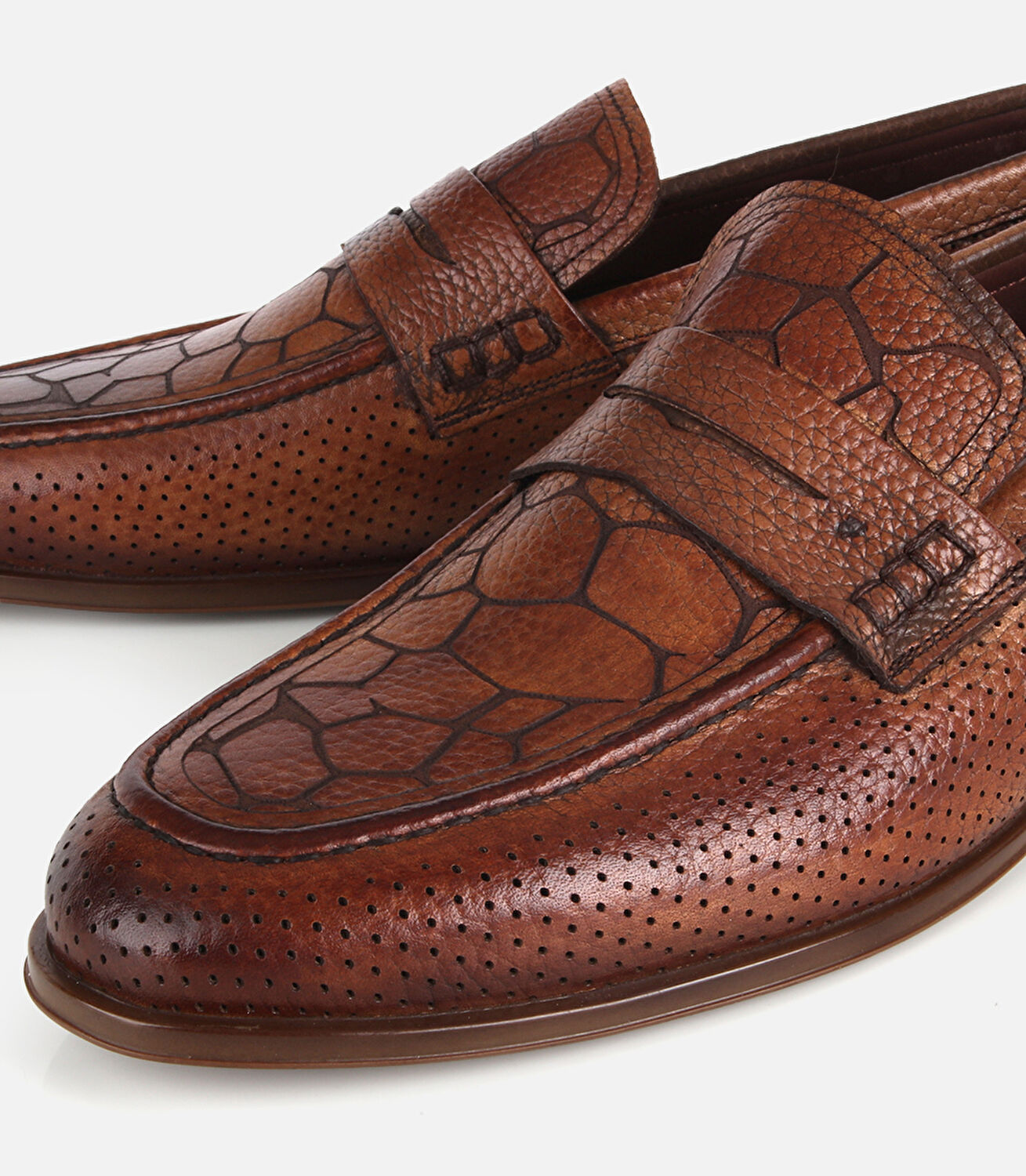 Erkek Deri Taba Yumuşak Dokulu Baskılı Klasik Loafer