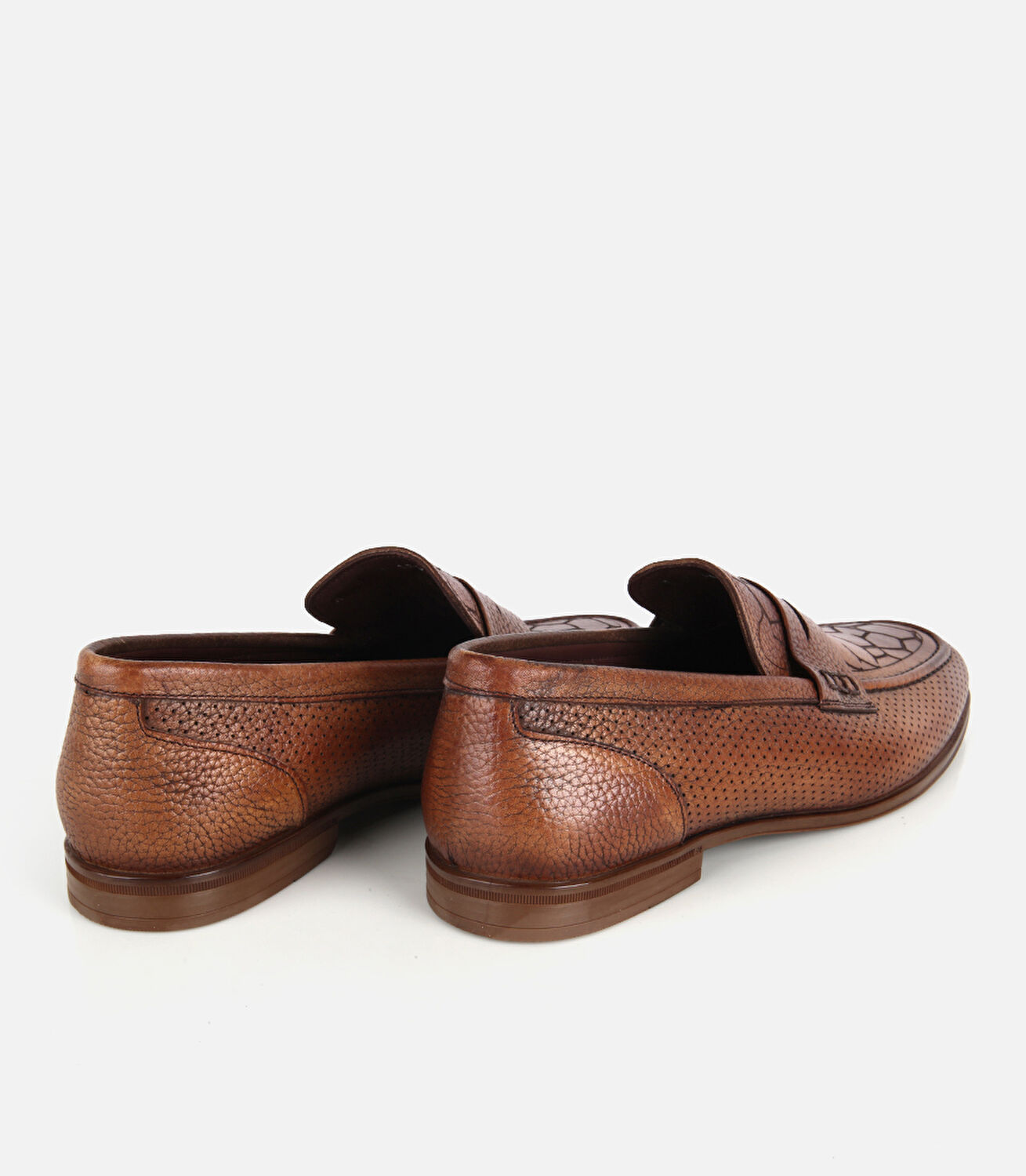 Erkek Deri Taba Yumuşak Dokulu Baskılı Klasik Loafer