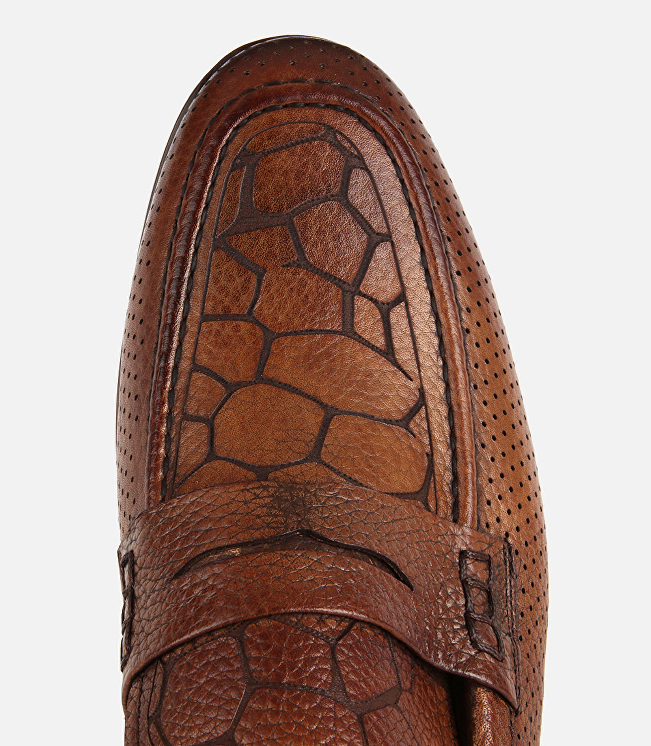 Erkek Deri Taba Yumuşak Dokulu Baskılı Klasik Loafer