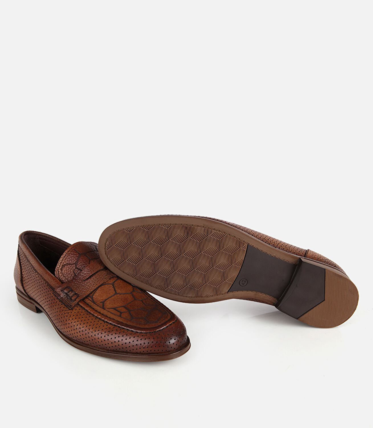 Erkek Deri Taba Yumuşak Dokulu Baskılı Klasik Loafer