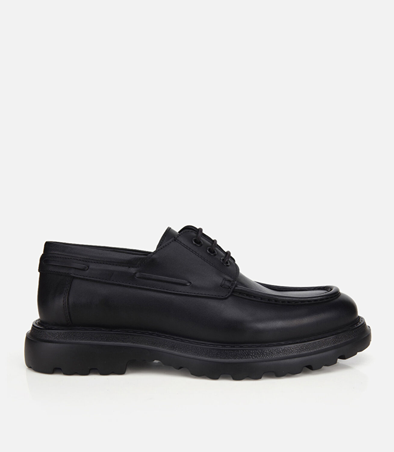 Erkek Deri Siyah Bağcık Detaylı Klasik Loafer
