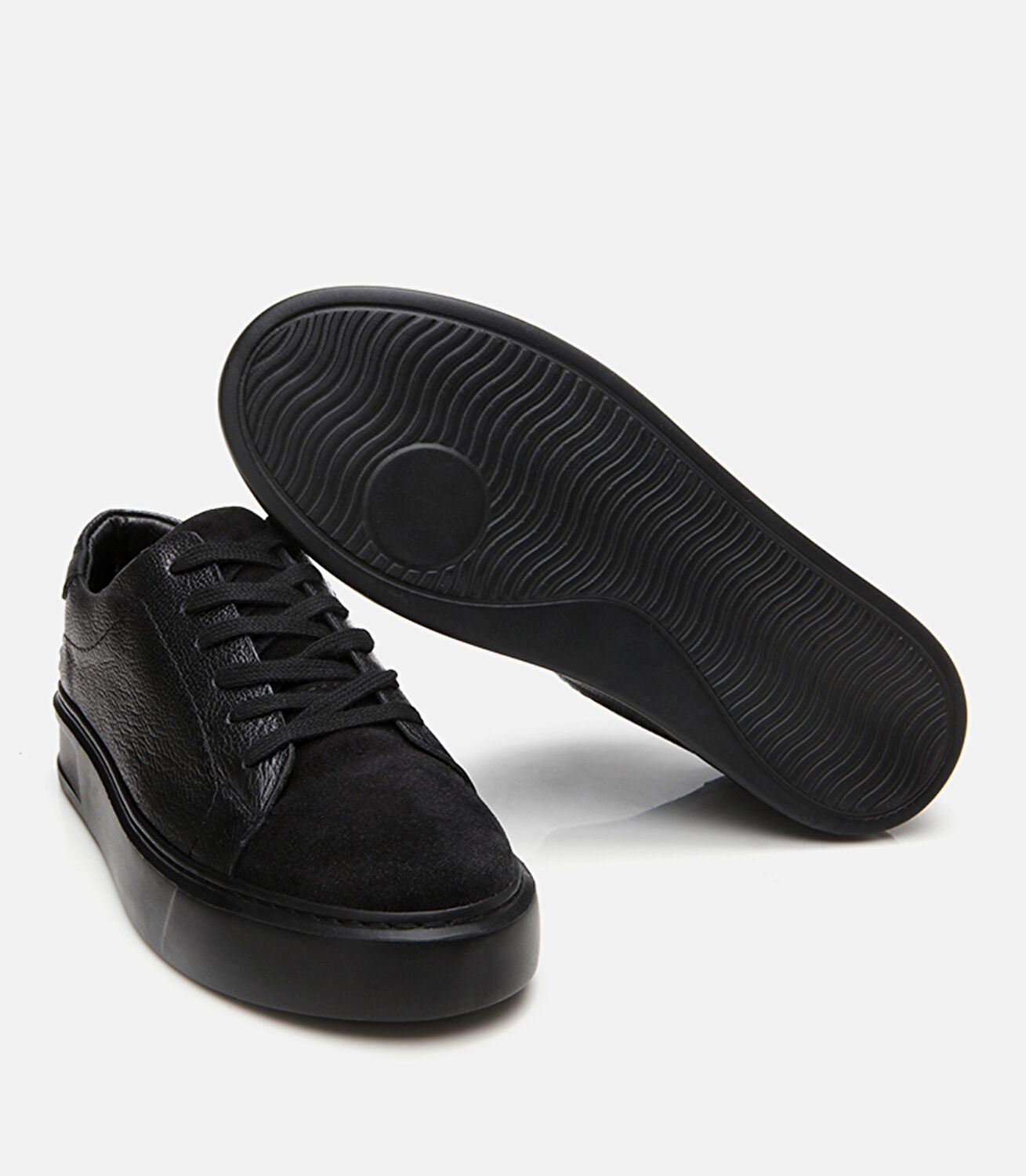 Erkek Deri Siyah Hafif Tabanlı Spor Ayakkabı