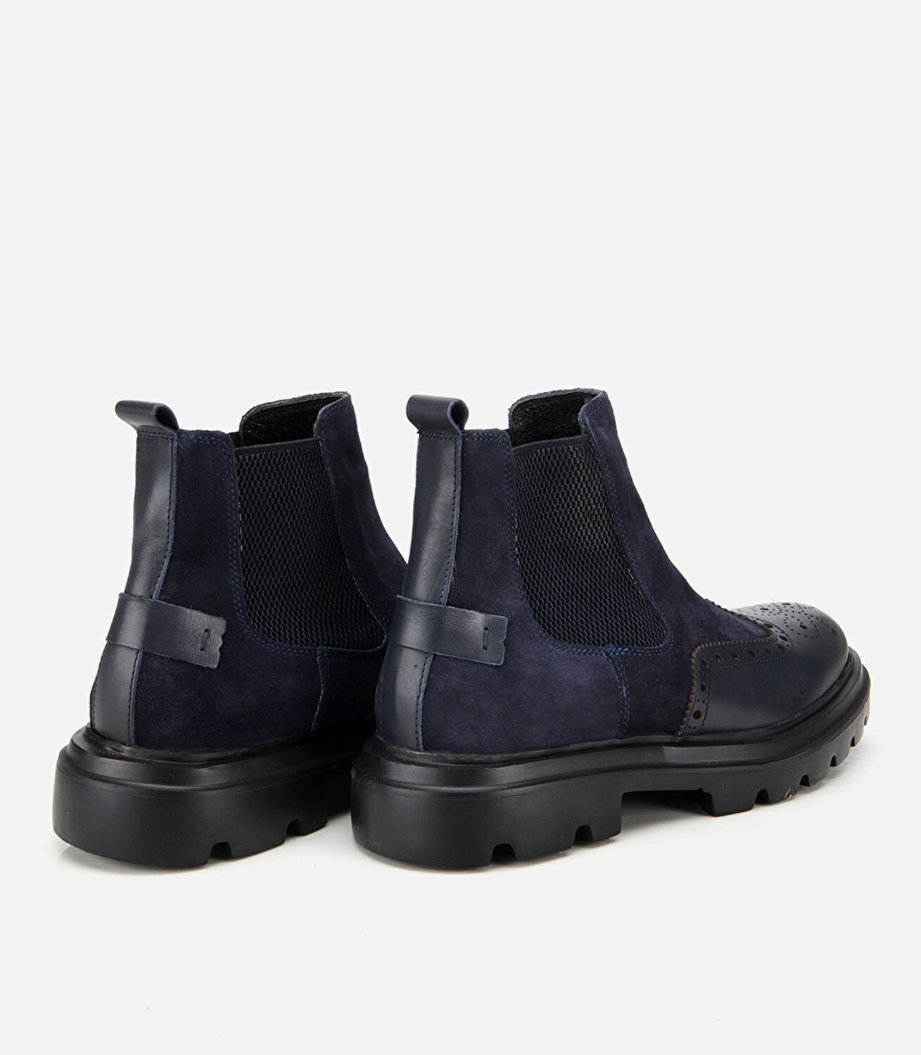 Erkek Süet Deri Lacivert Lastik Detaylı İşlemeli Chelsea Bot