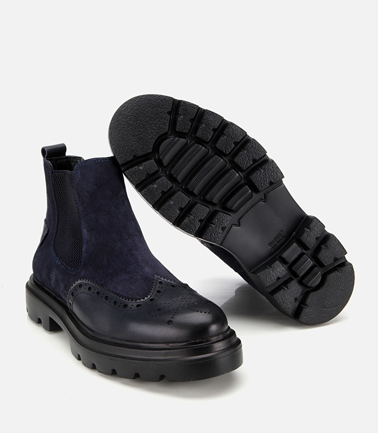 Erkek Süet Deri Lacivert Lastik Detaylı İşlemeli Chelsea Bot