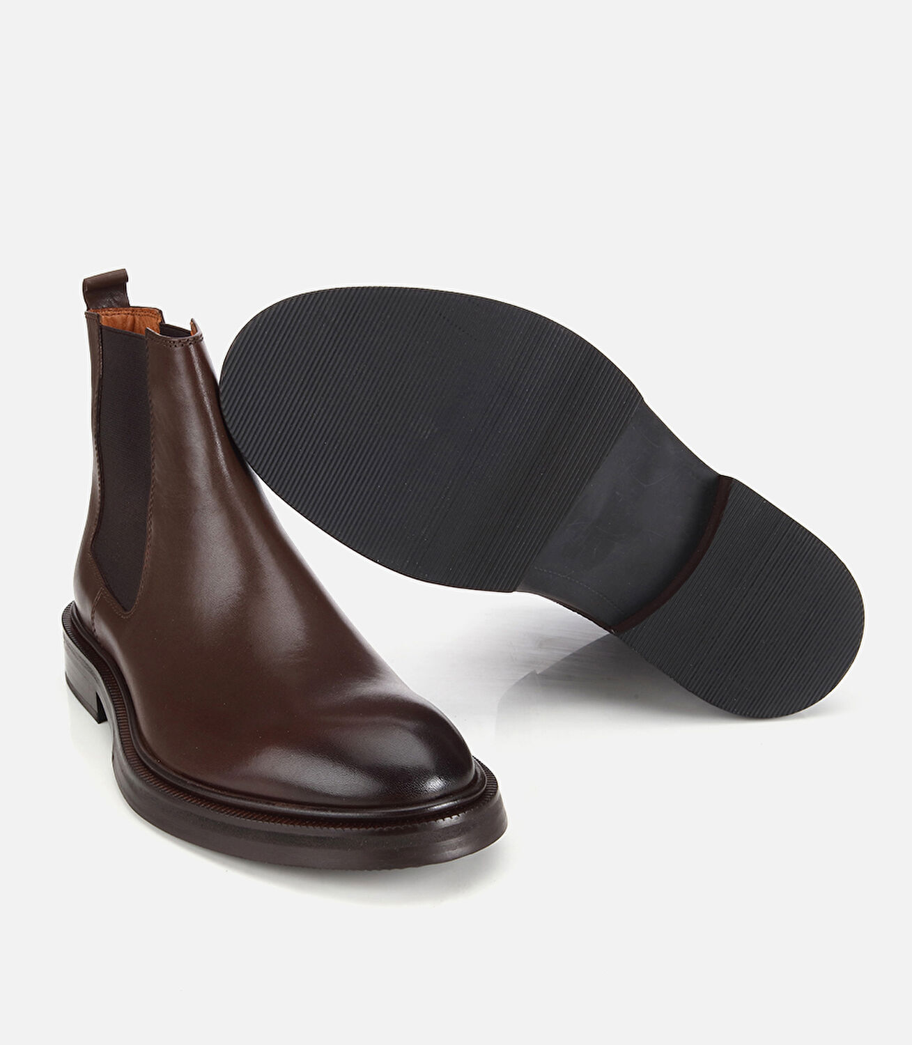Erkek Deri Kahverengi Lastik Detaylı Chelsea Bot