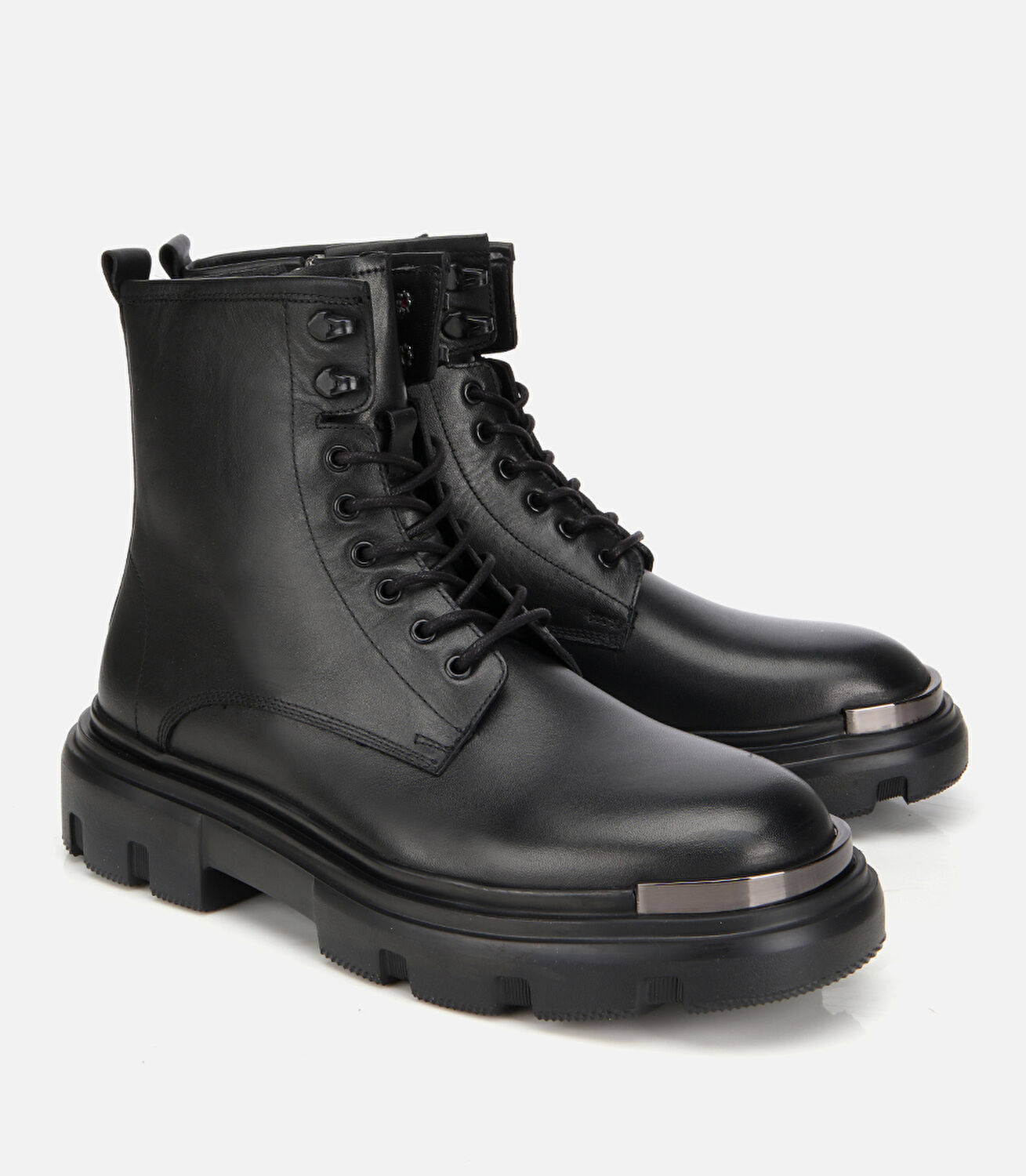 Erkek Deri Siyah Metal Detaylı Casual Bot