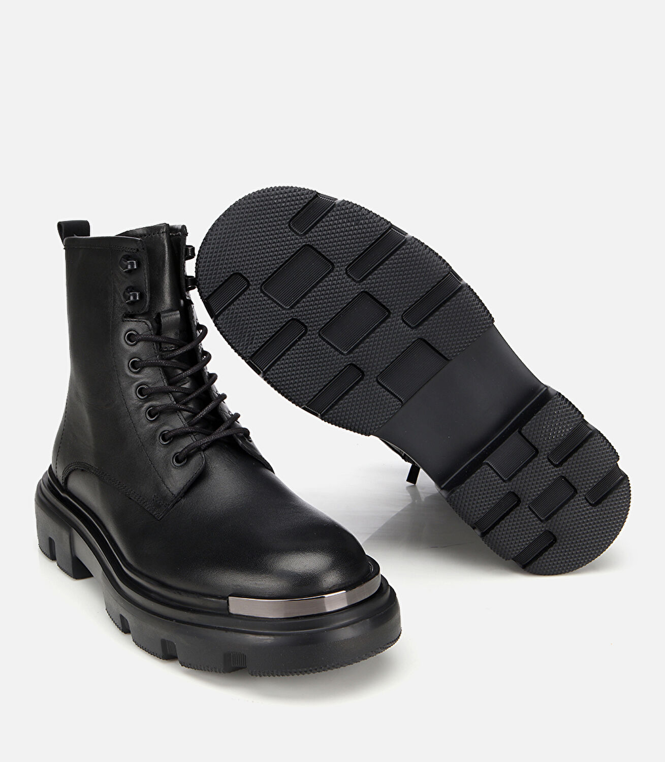Erkek Deri Siyah Metal Detaylı Casual Bot