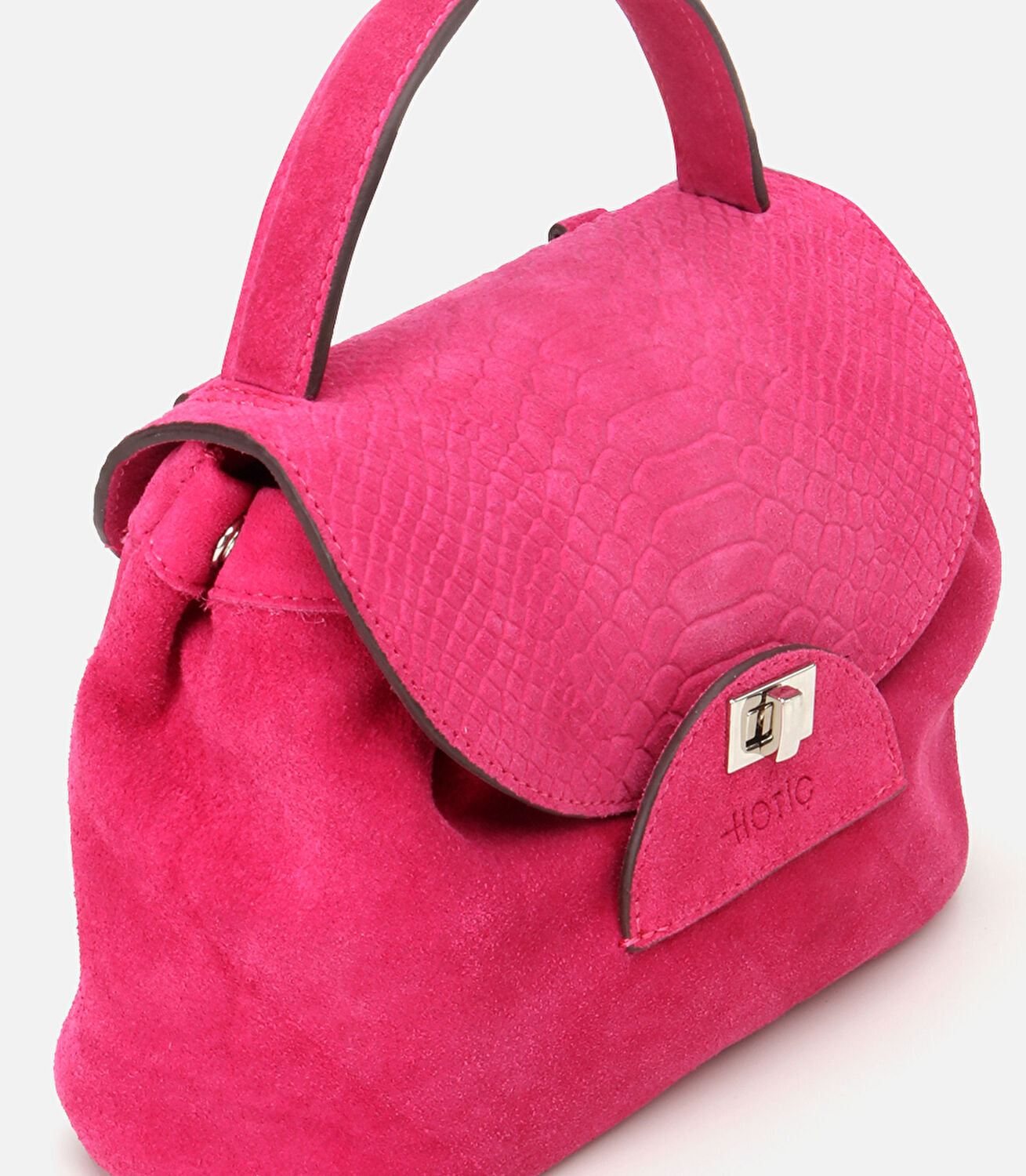 Kadın Deri Pembe Kilit Detaylı Omuz Çantası