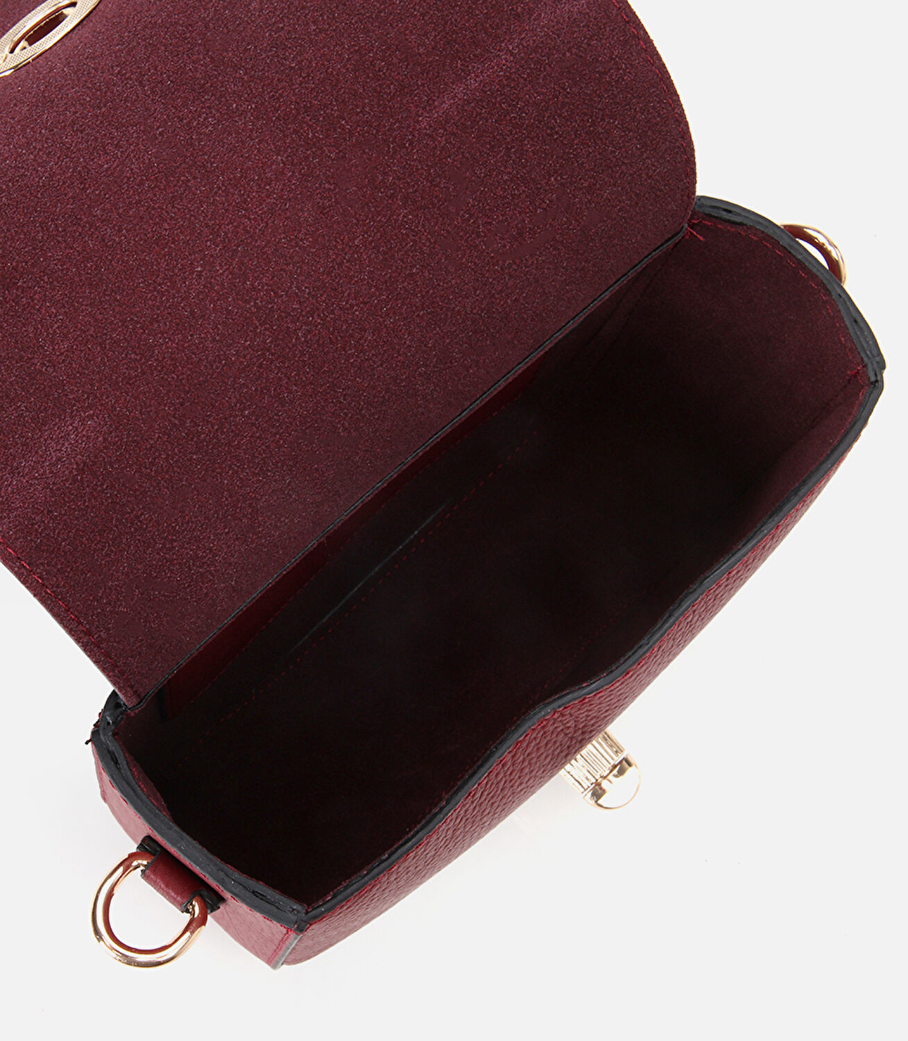 Kadın Deri Bordo Kilit Detaylı Mini Çanta