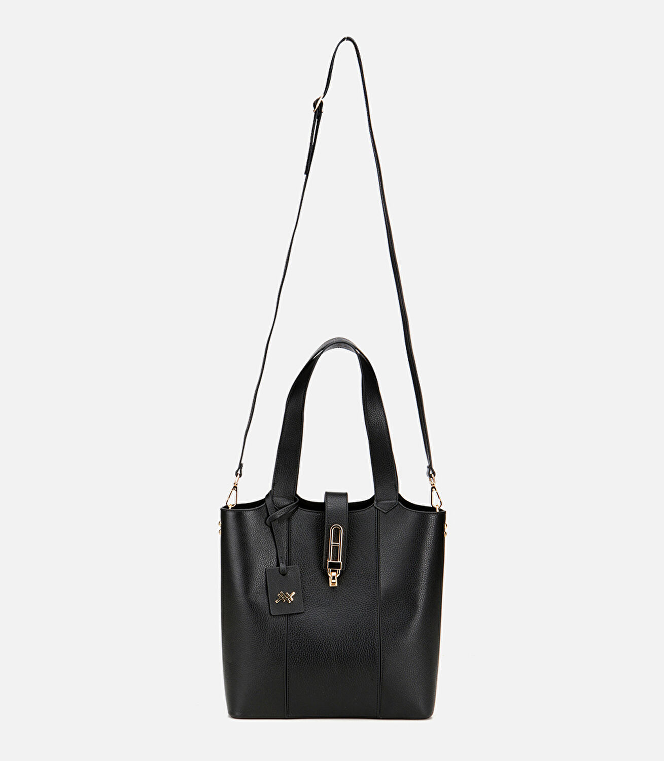 Kadın Deri Siyah Kilit Detaylı Tote Çanta