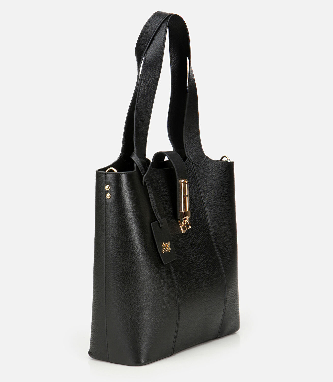 Kadın Deri Siyah Kilit Detaylı Tote Çanta