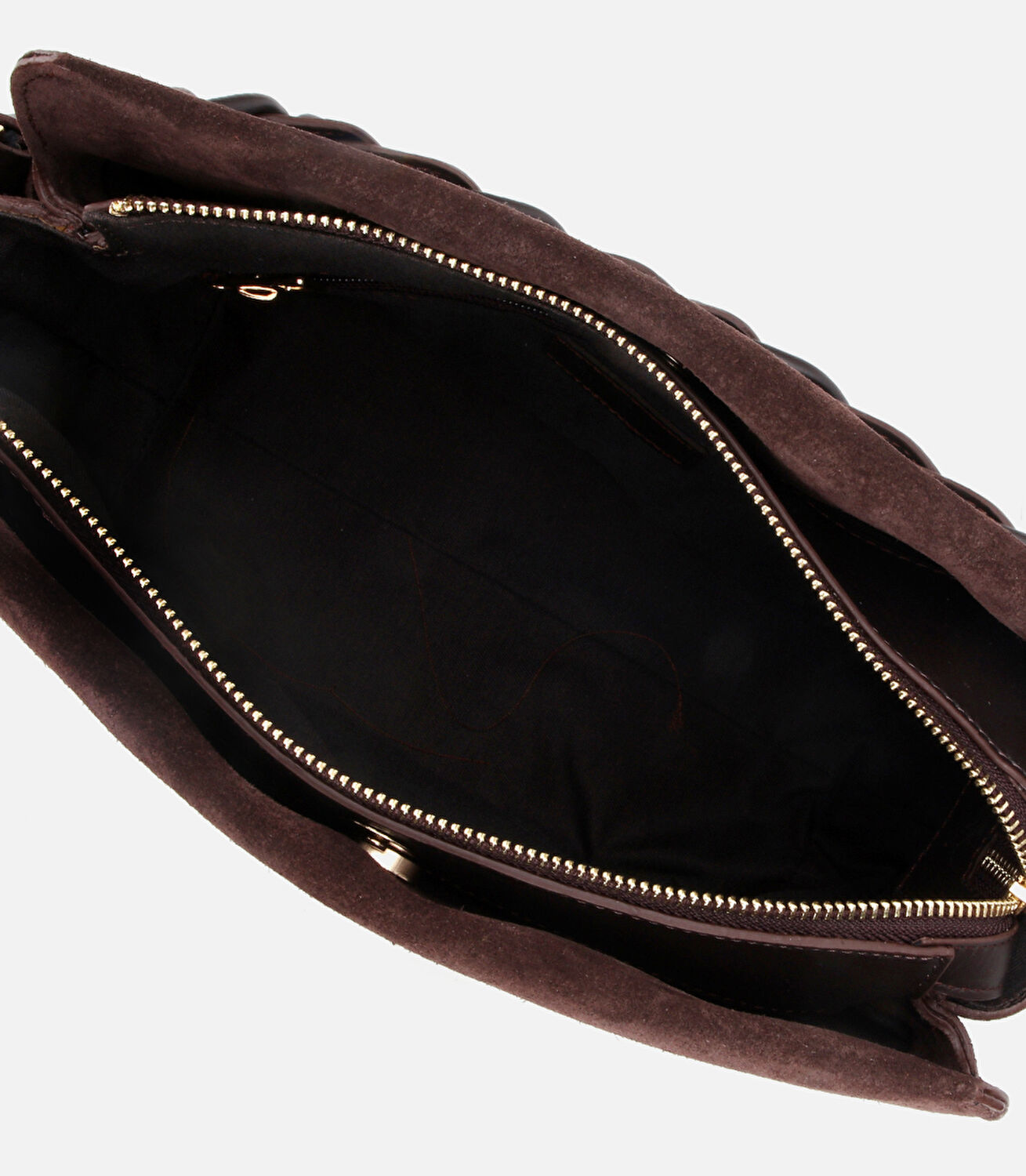 Kadın Süet Deri Kahverengi Örgü Askı Detaylı Omuz Çantası