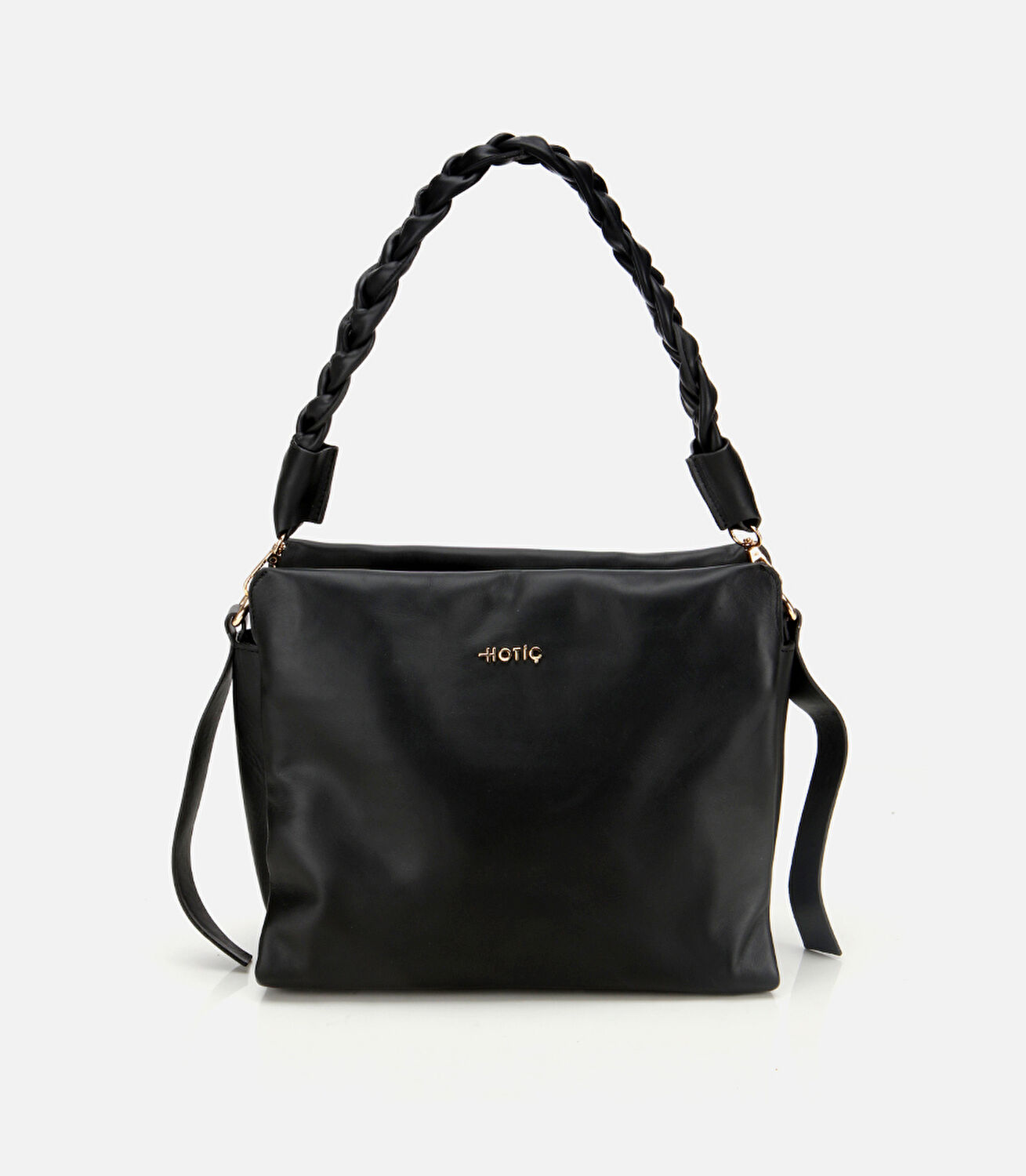 Kadın Deri Siyah Yumuşak Dokulu Örgü Askı Detaylı Omuz Çantası