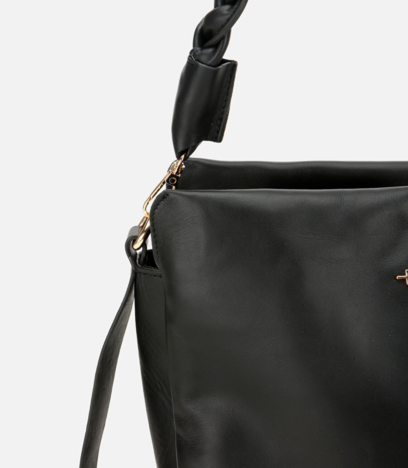 Kadın Deri Siyah Yumuşak Dokulu Örgü Askı Detaylı Omuz Çantası