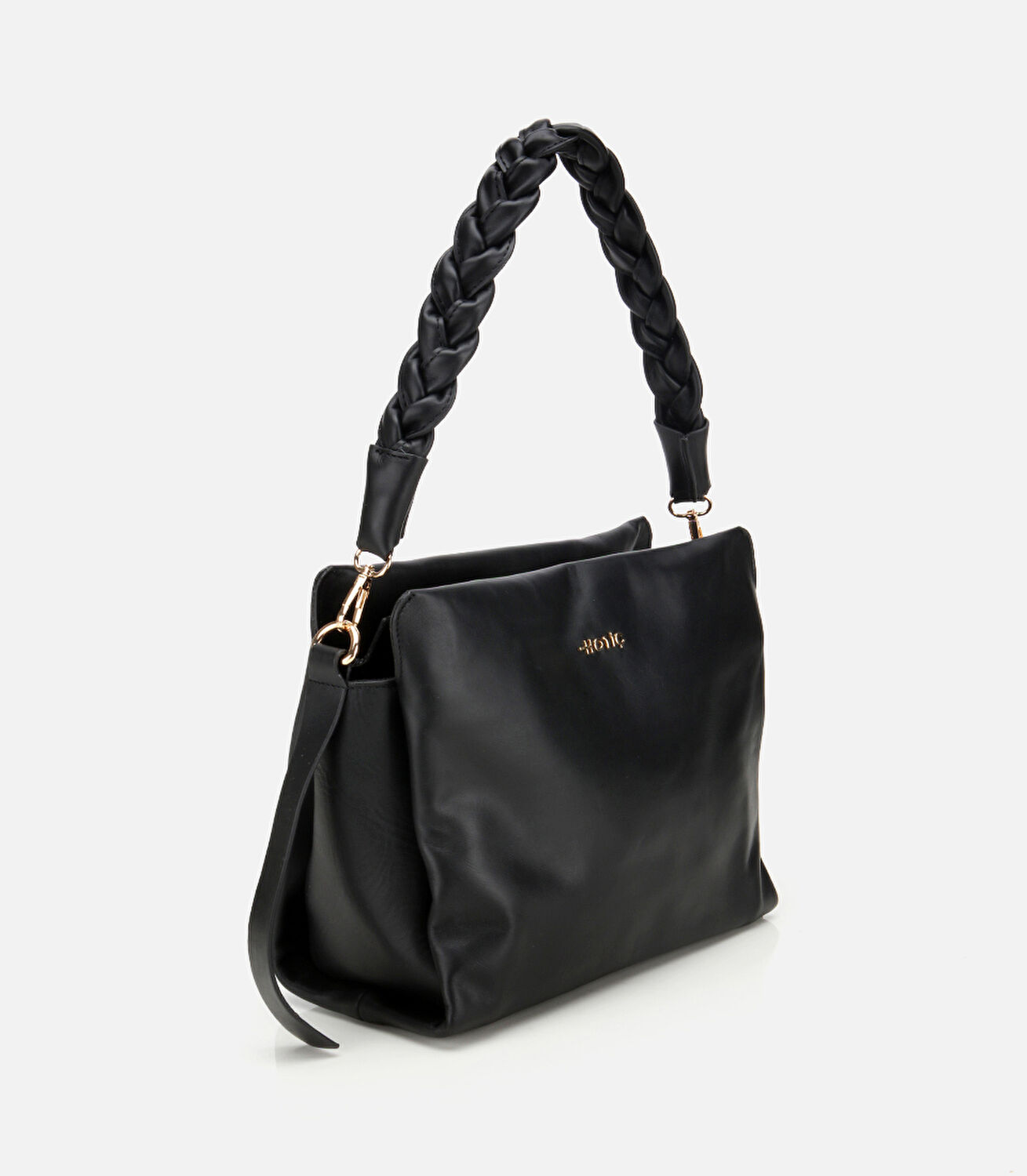 Kadın Deri Siyah Yumuşak Dokulu Örgü Askı Detaylı Omuz Çantası