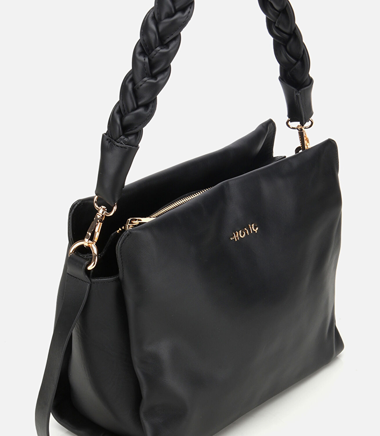 Kadın Deri Siyah Yumuşak Dokulu Örgü Askı Detaylı Omuz Çantası