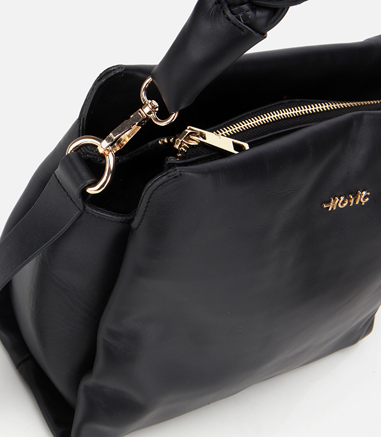 Kadın Deri Siyah Yumuşak Dokulu Örgü Askı Detaylı Omuz Çantası