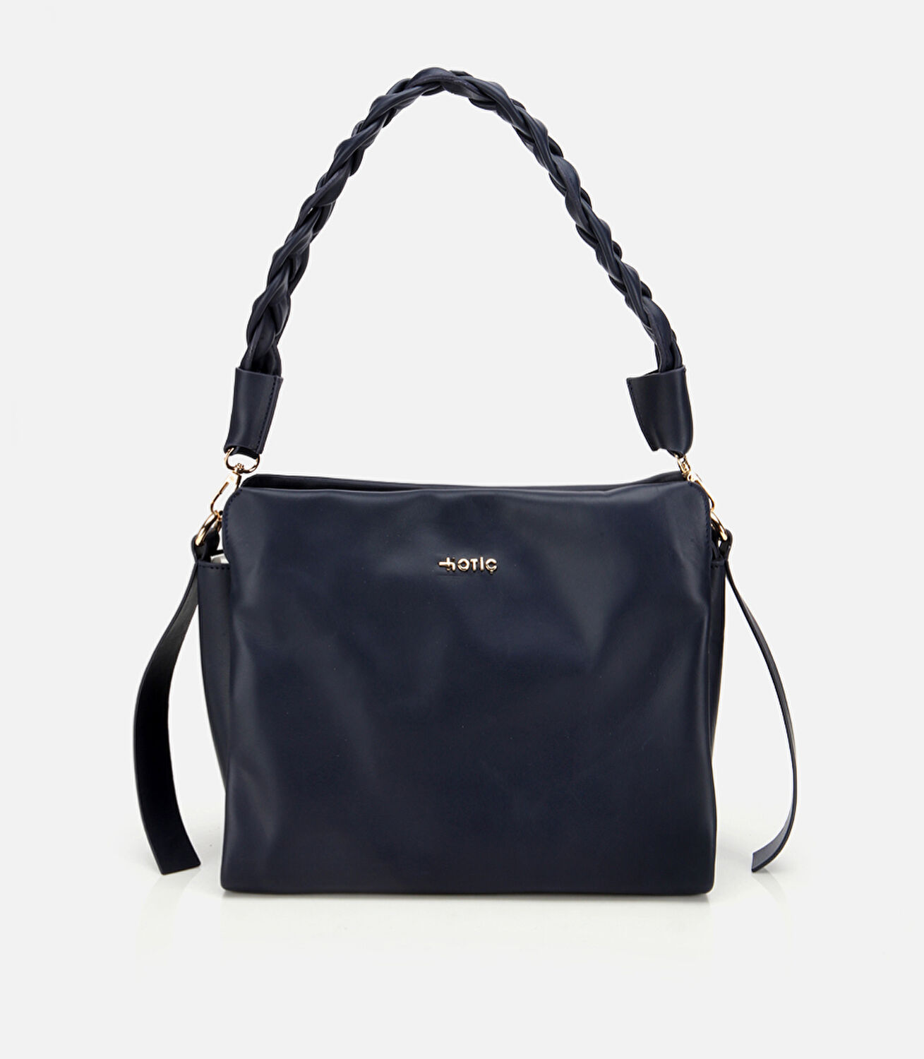 Kadın Deri Lacivert Yumuşak Dokulu Örgü Askı Detaylı Omuz Çantası