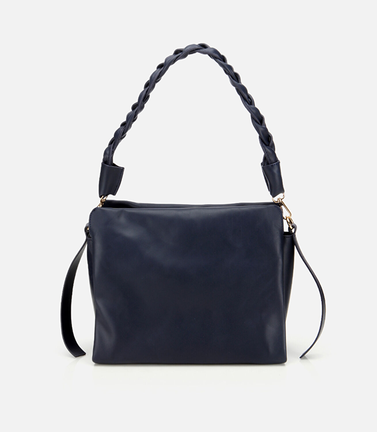 Kadın Deri Lacivert Yumuşak Dokulu Örgü Askı Detaylı Omuz Çantası