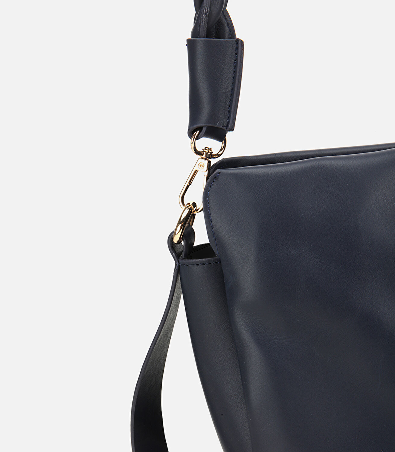 Kadın Deri Lacivert Yumuşak Dokulu Örgü Askı Detaylı Omuz Çantası