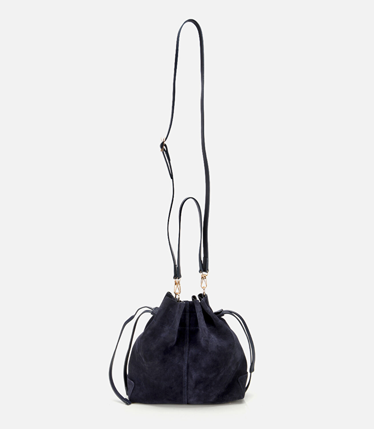 Kadın Süet Deri Lacivert Bucket Omuz Çantası