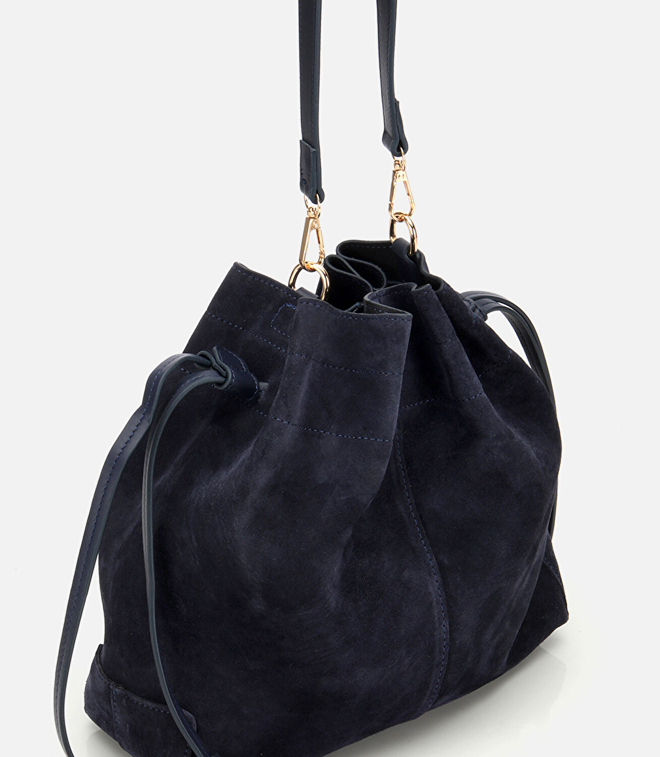Kadın Süet Deri Lacivert Bucket Omuz Çantası