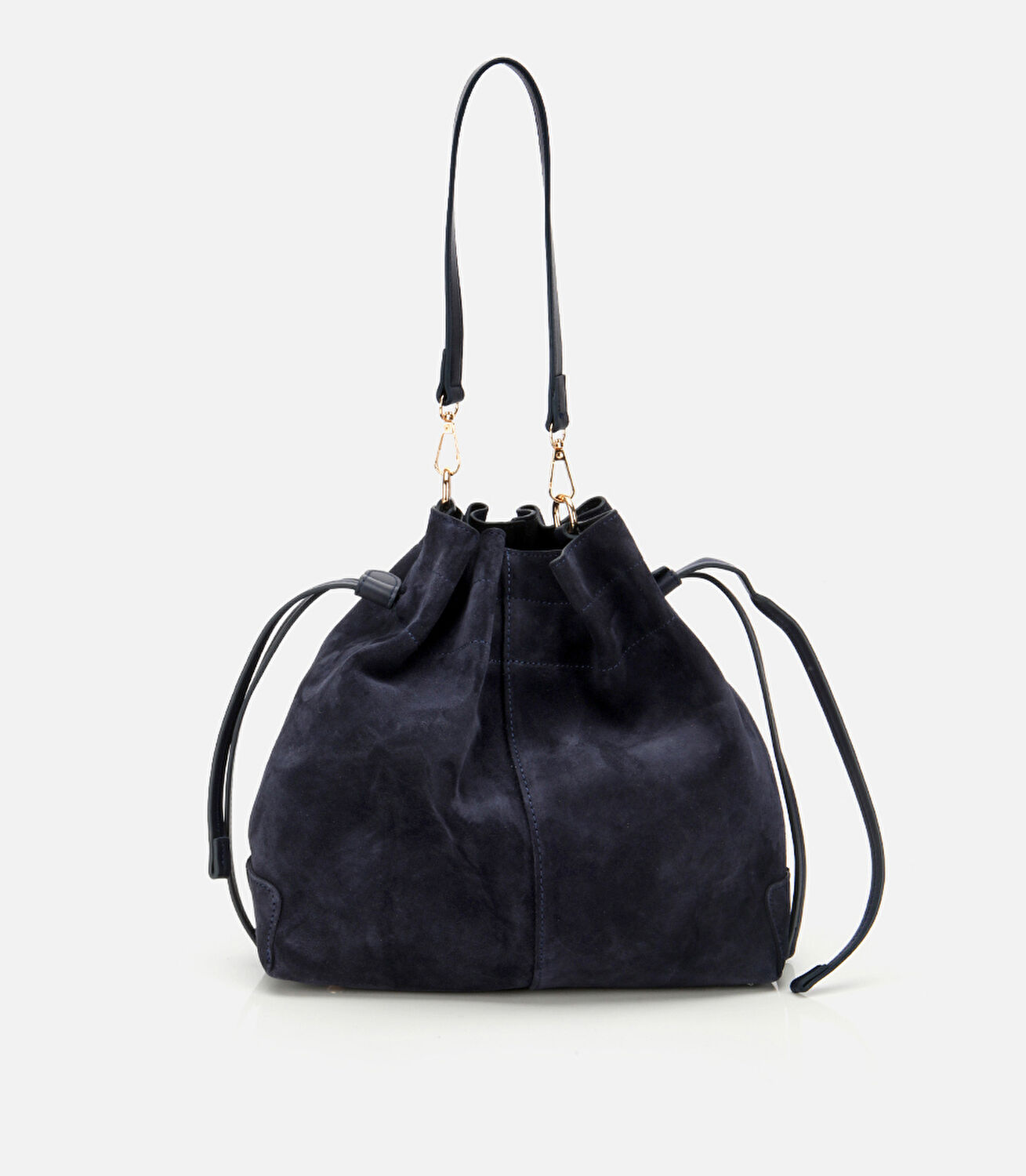 Kadın Süet Deri Lacivert Bucket Omuz Çantası