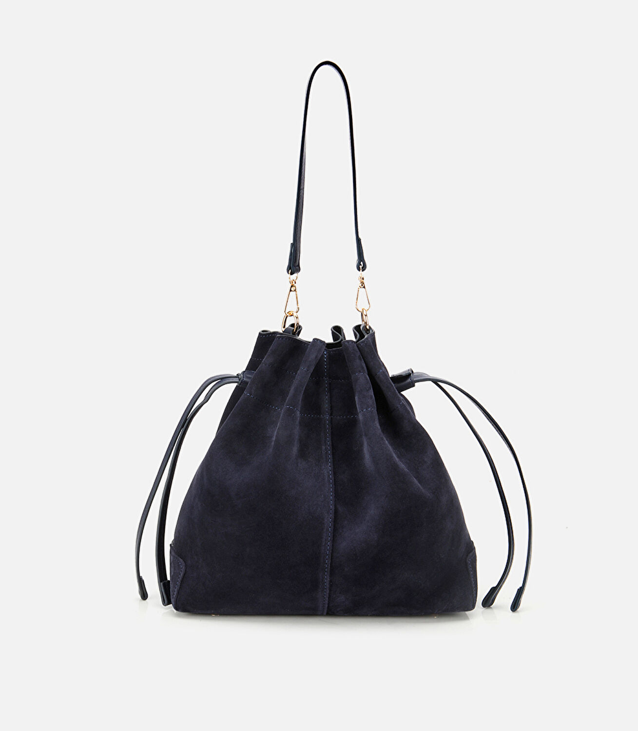 Kadın Süet Deri Lacivert Bucket Omuz Çantası