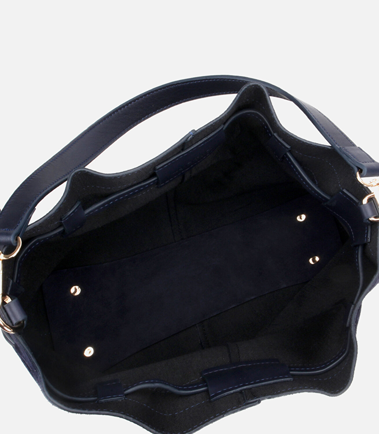 Kadın Süet Deri Lacivert Bucket Omuz Çantası