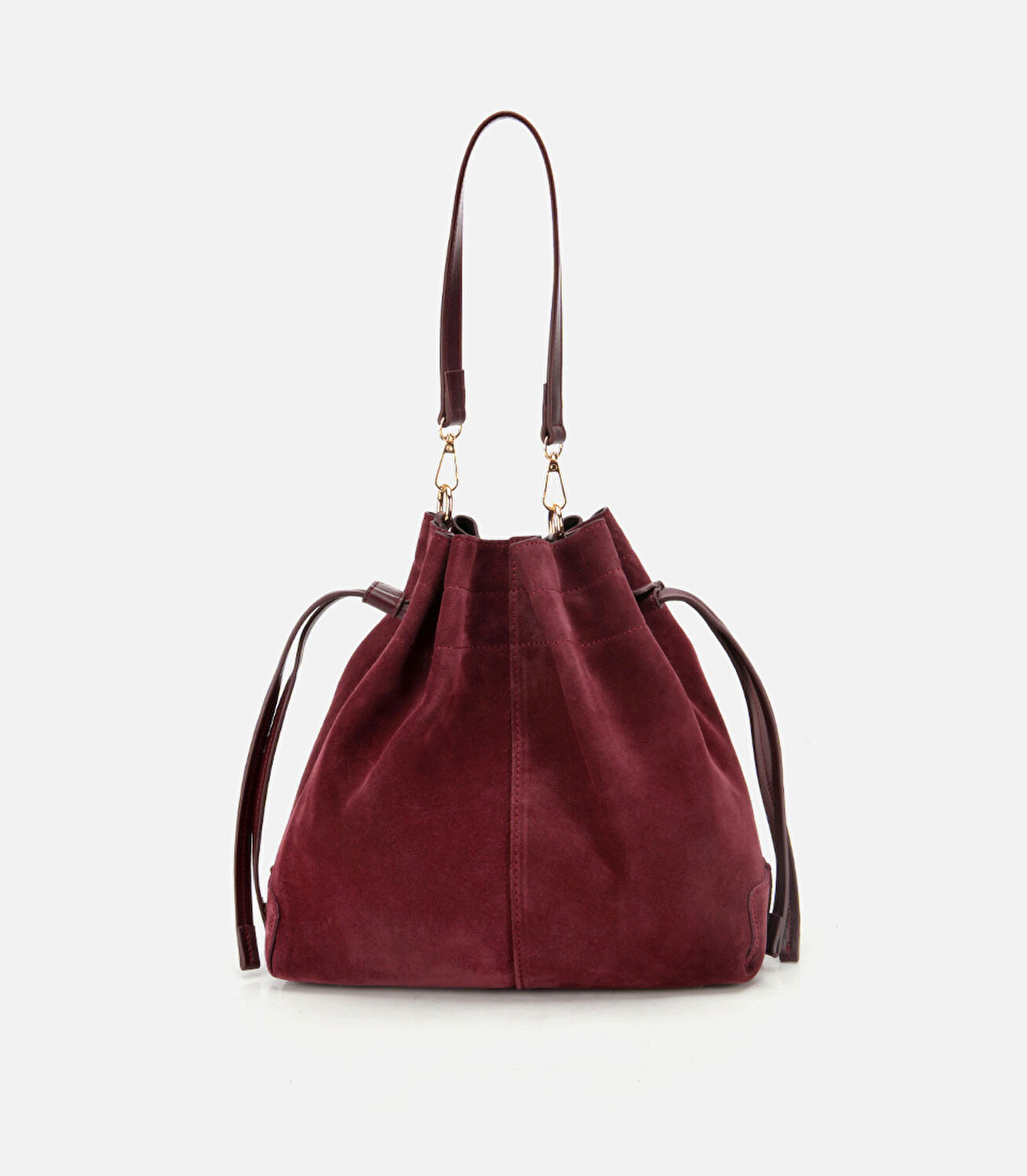 Kadın Süet Deri Bordo Bucket Omuz Çantası