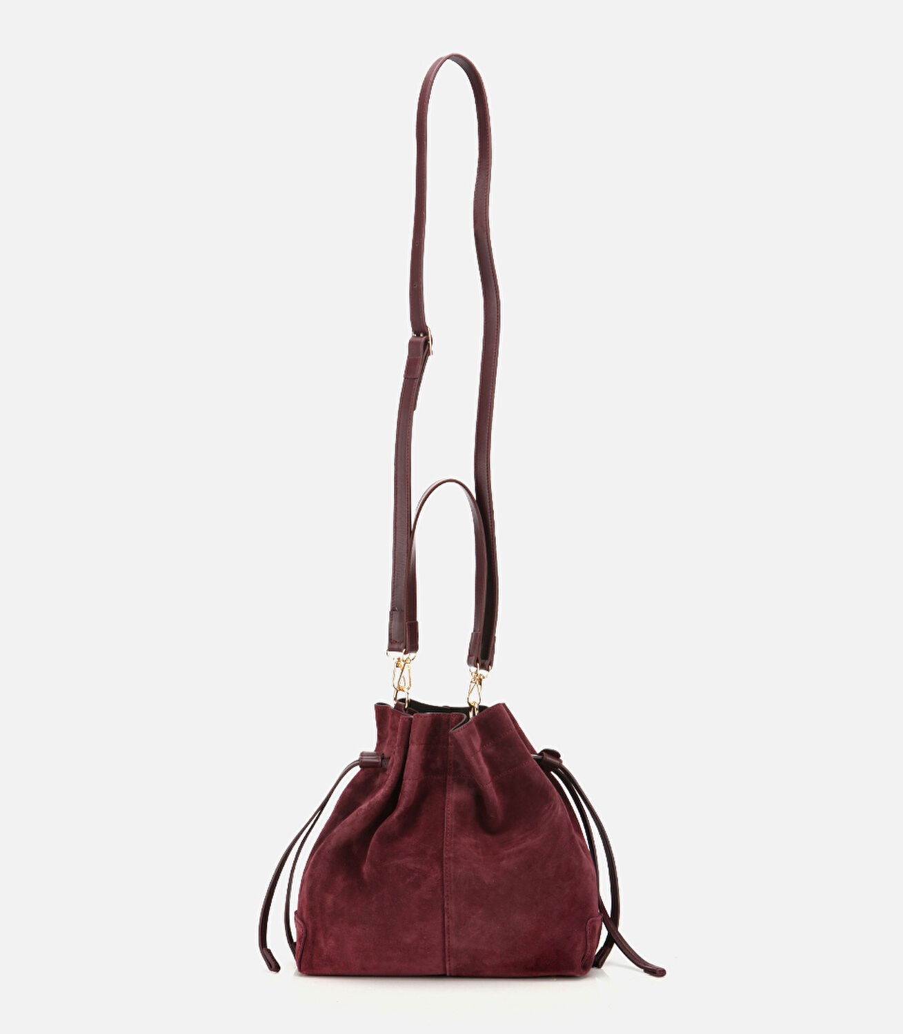 Kadın Süet Deri Bordo Bucket Omuz Çantası