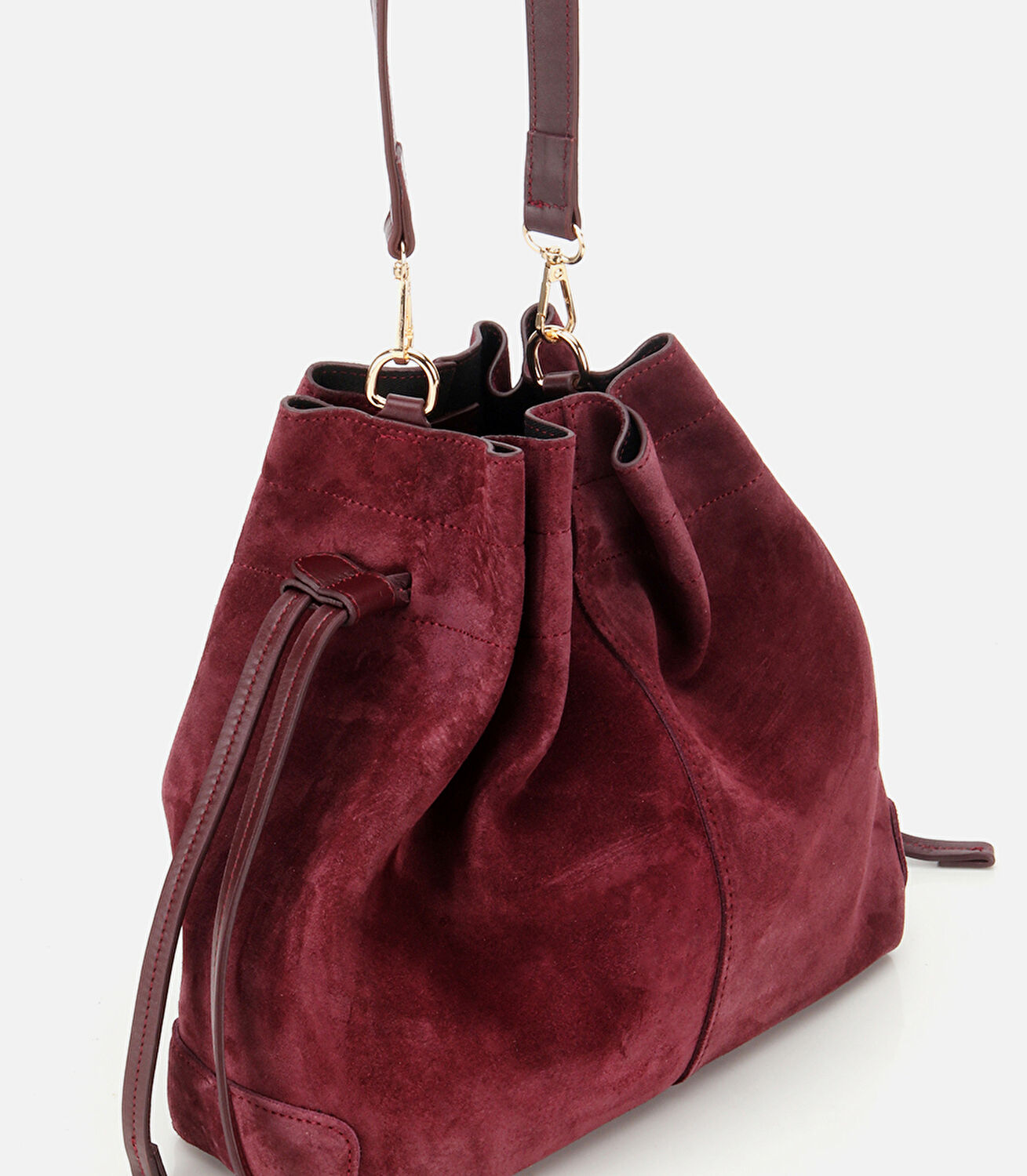 Kadın Süet Deri Bordo Bucket Omuz Çantası