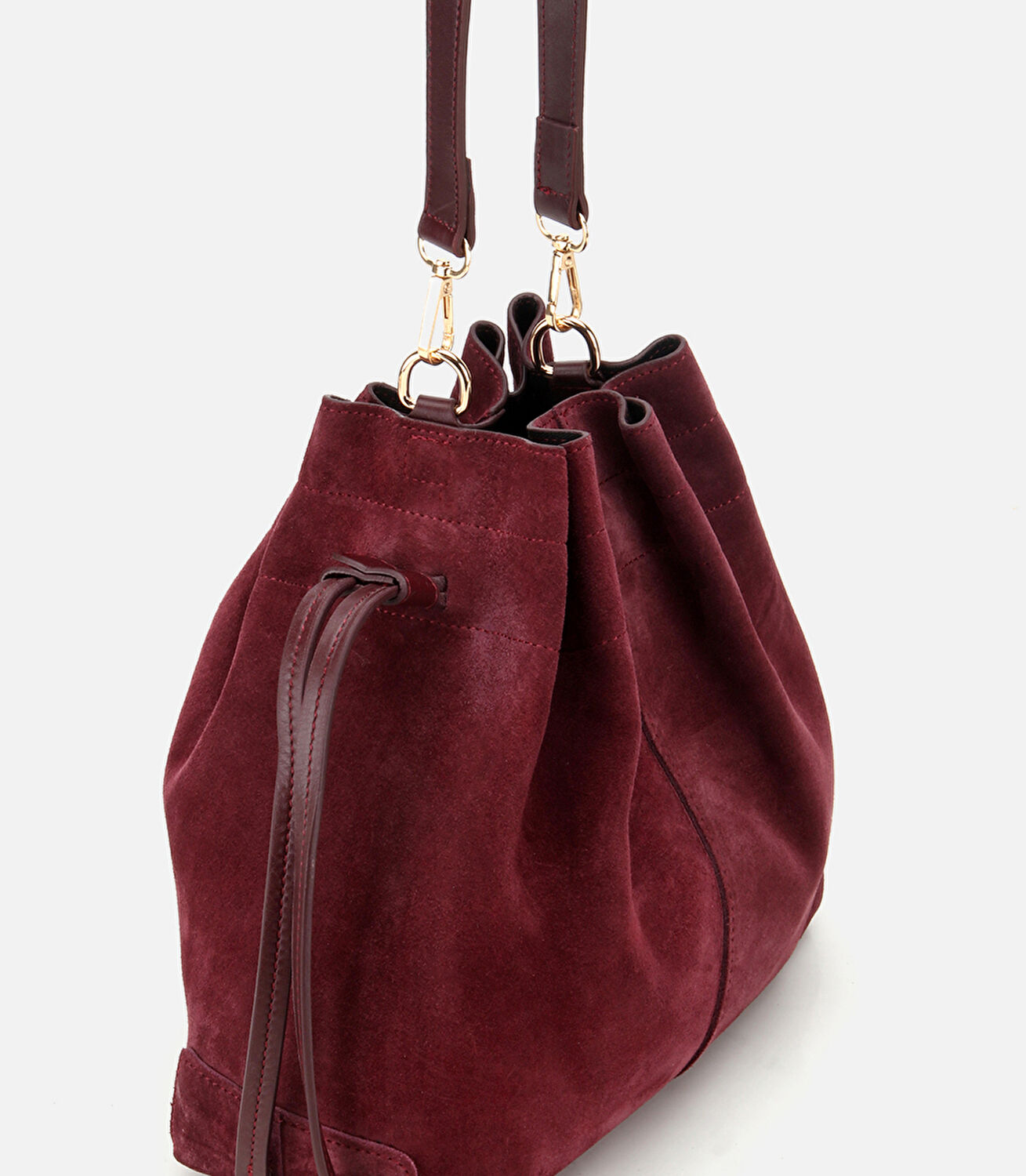 Kadın Süet Deri Bordo Bucket Omuz Çantası
