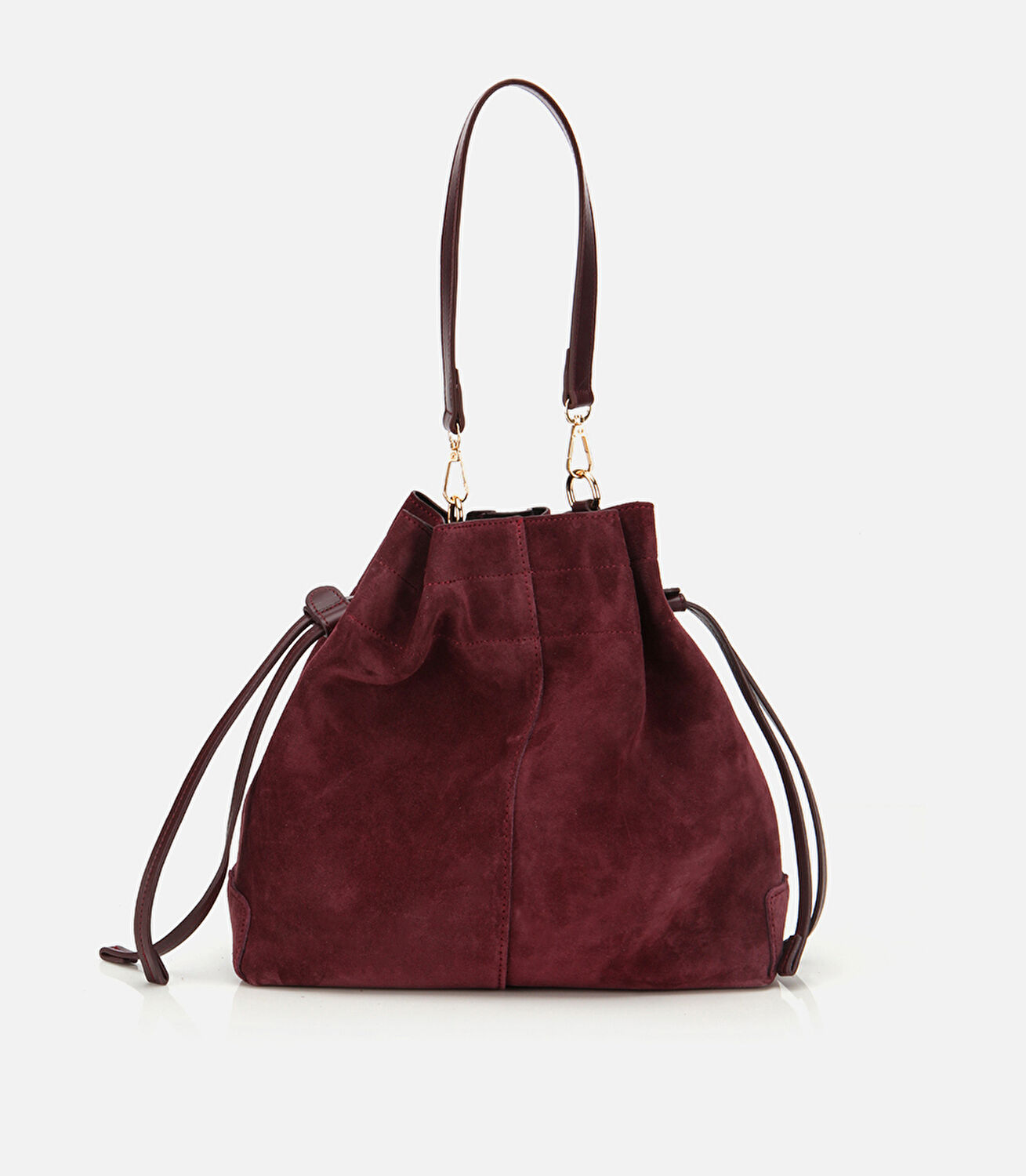Kadın Süet Deri Bordo Bucket Omuz Çantası