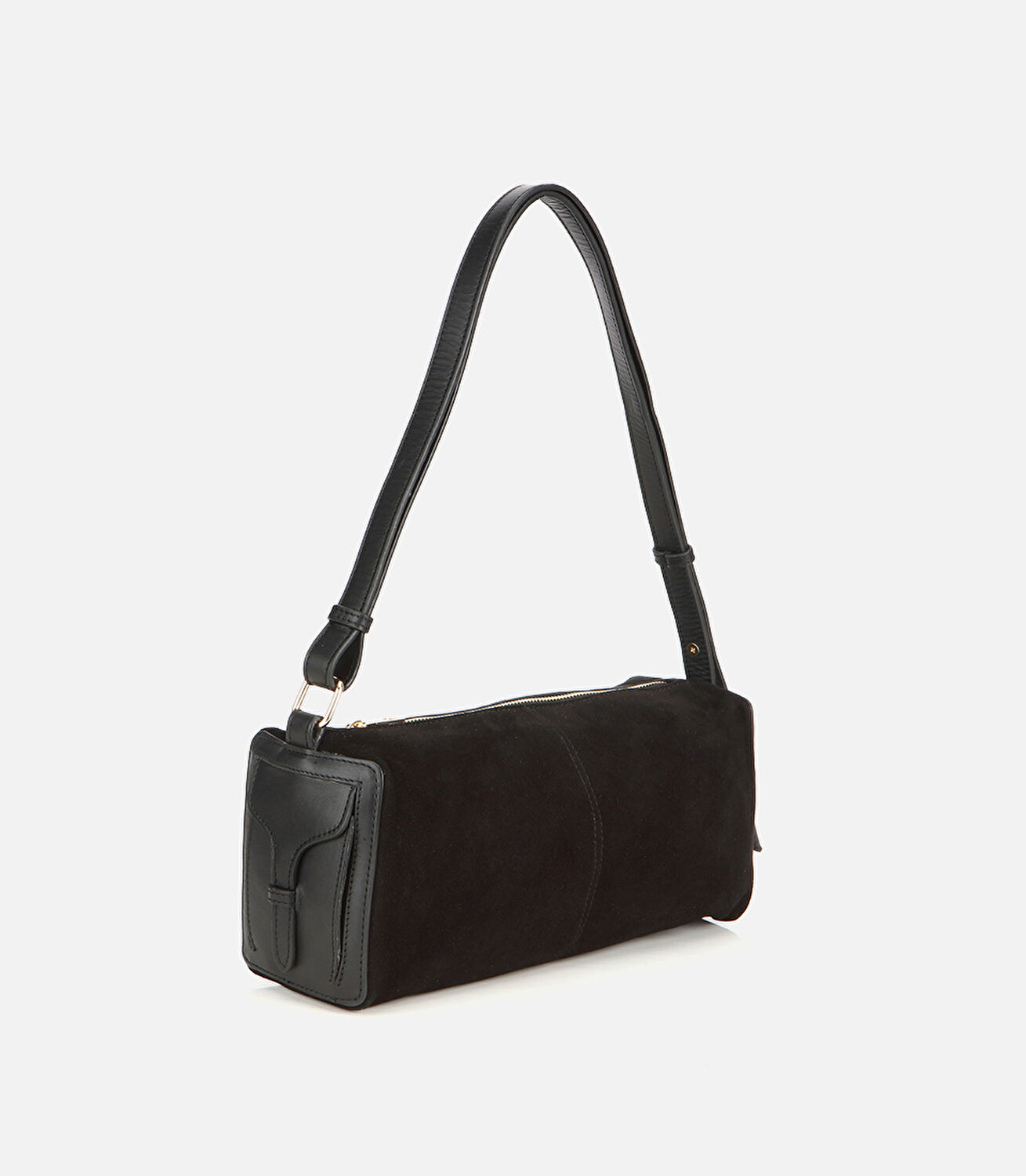 Kadın Süet Deri Siyah Bowling Omuz Çantası